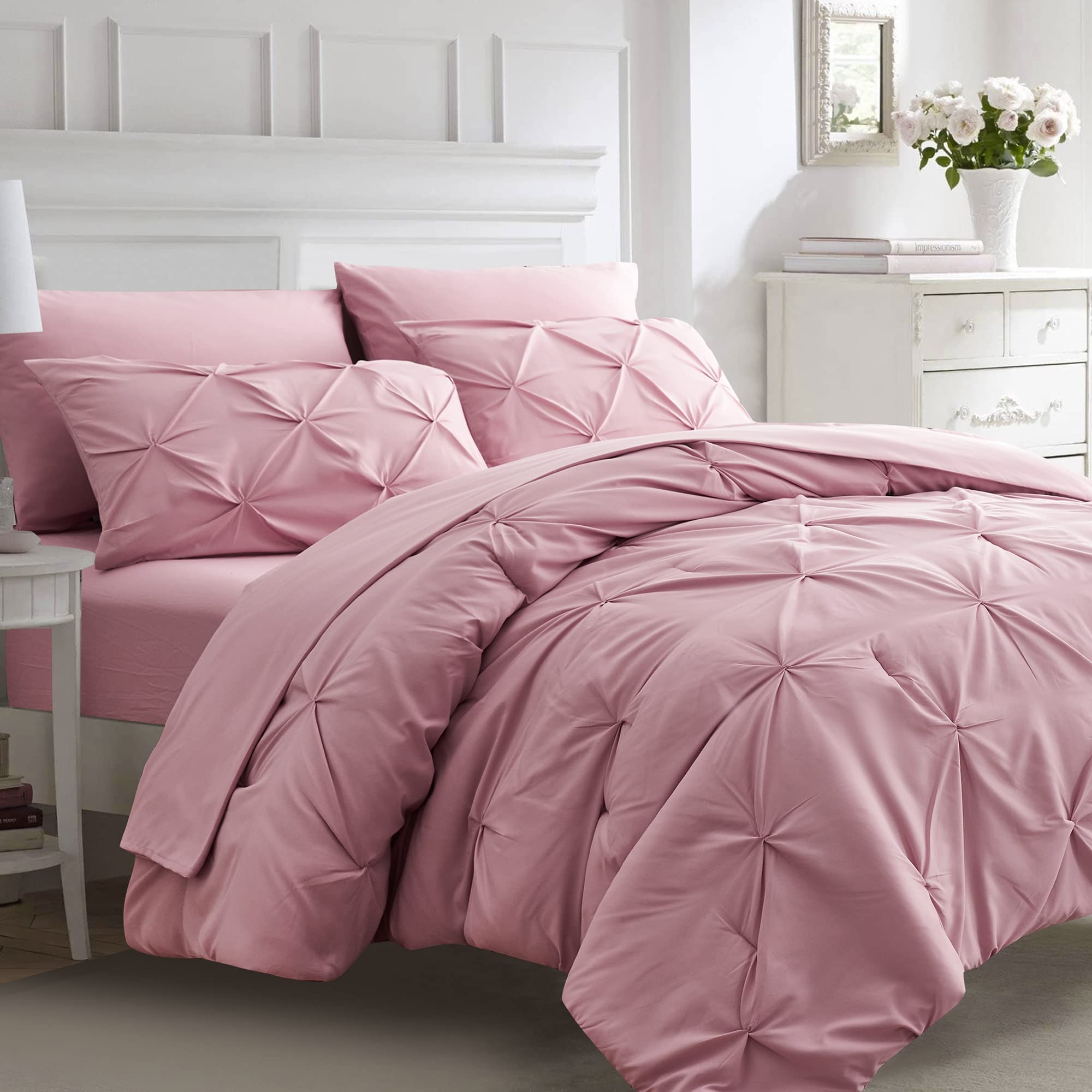 Ubauba Set Biancheria da Letto Queen 7 Pezzi, Rosa