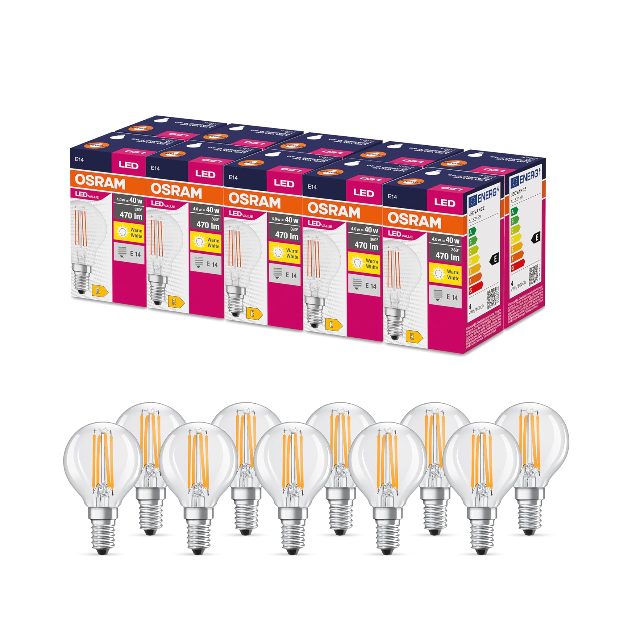 Osram Star LED Classica P40 E14, 470 Lumen, 10 Pezzi