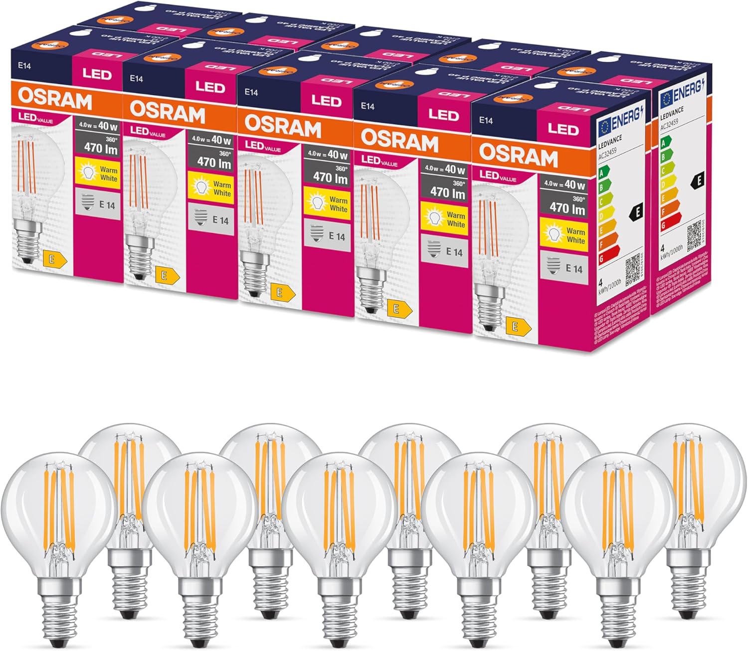 Osram Star LED Classica P40 E14, 470 Lumen, 10 Pezzi - immagine 1