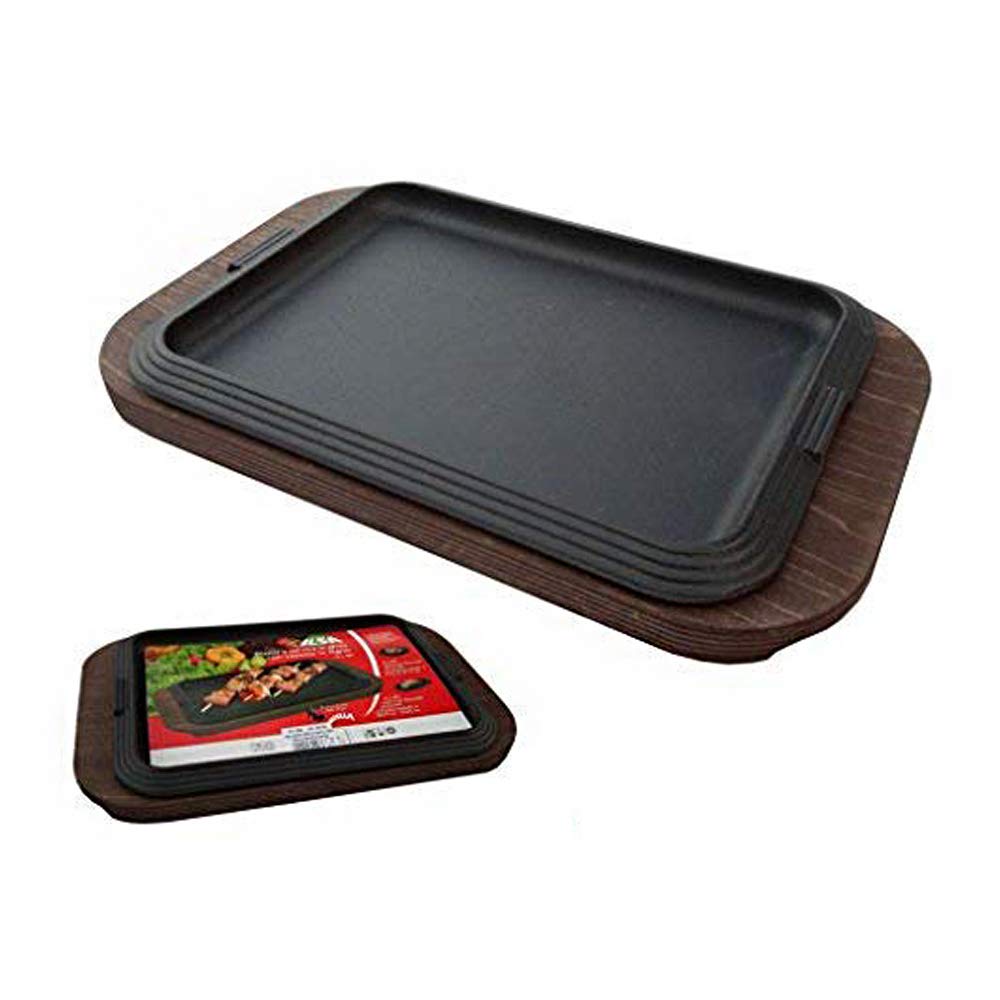 ILSA Piatto da Portata in Ghisa, Vassoio in Legno, Rettangolare, 30x22 cm
