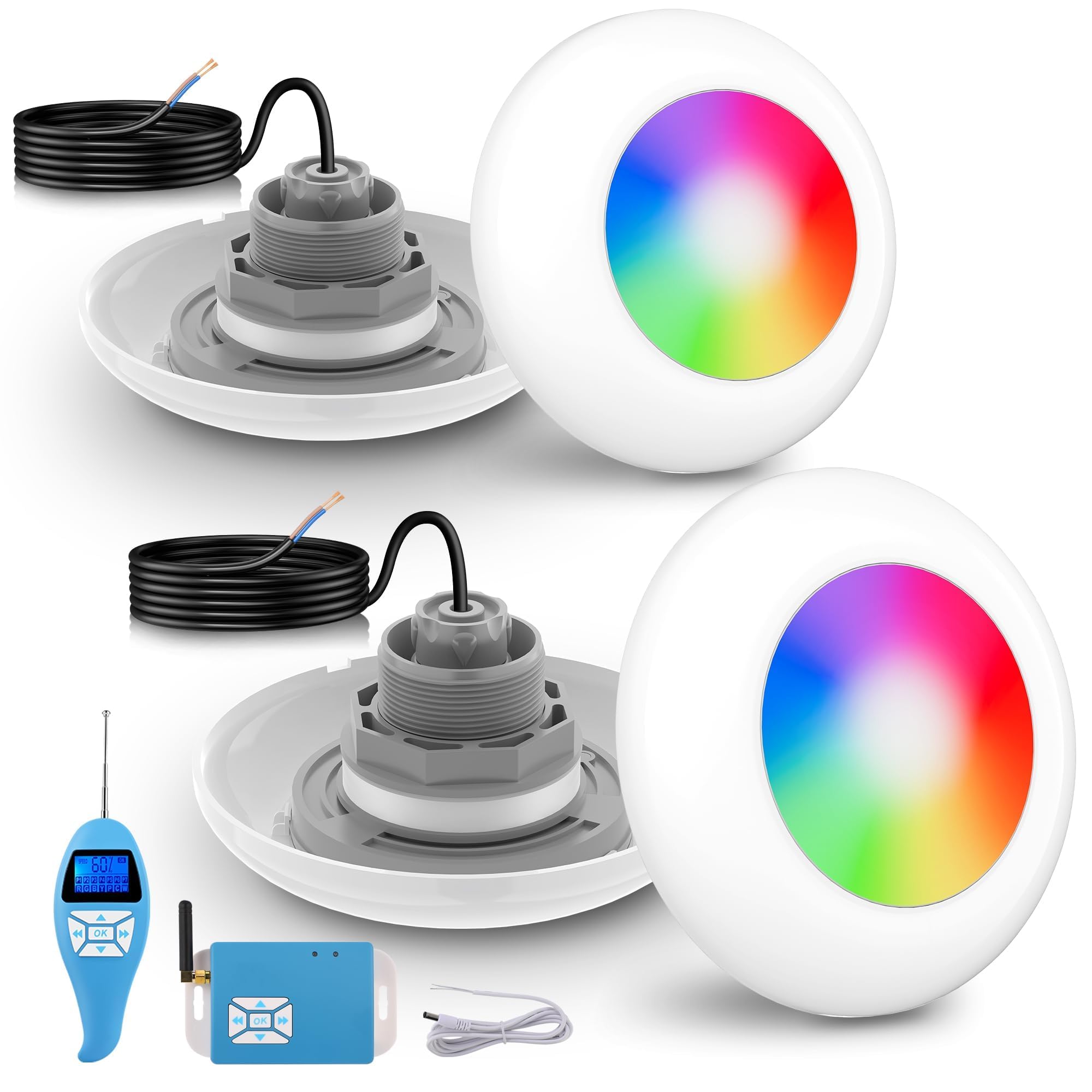 Lylmle Proiettore Piscina LED RGB 15W con Telecomando (Set 2)