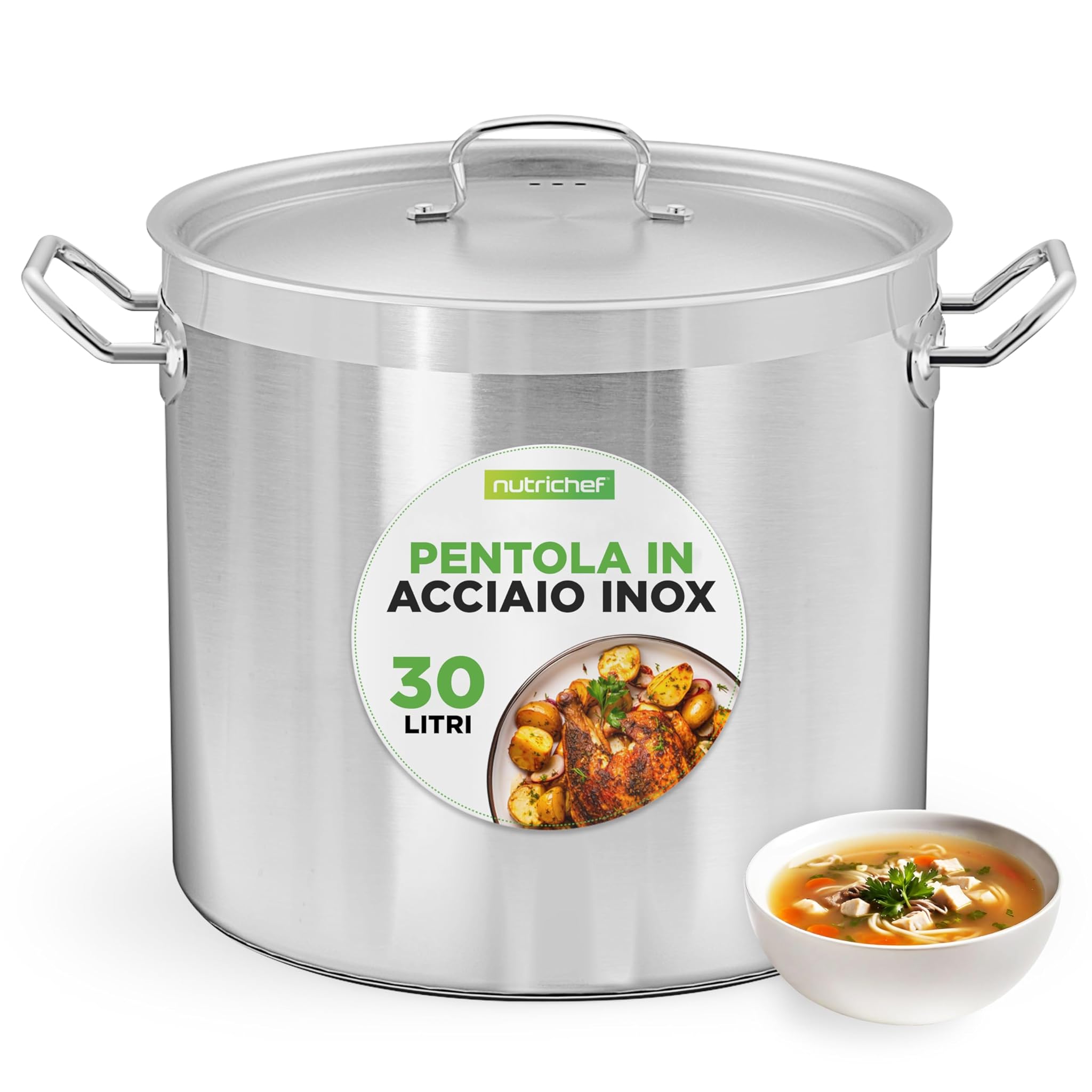 Nutrichef Pentola Acciaio Inox 28 Litri con Coperchio
