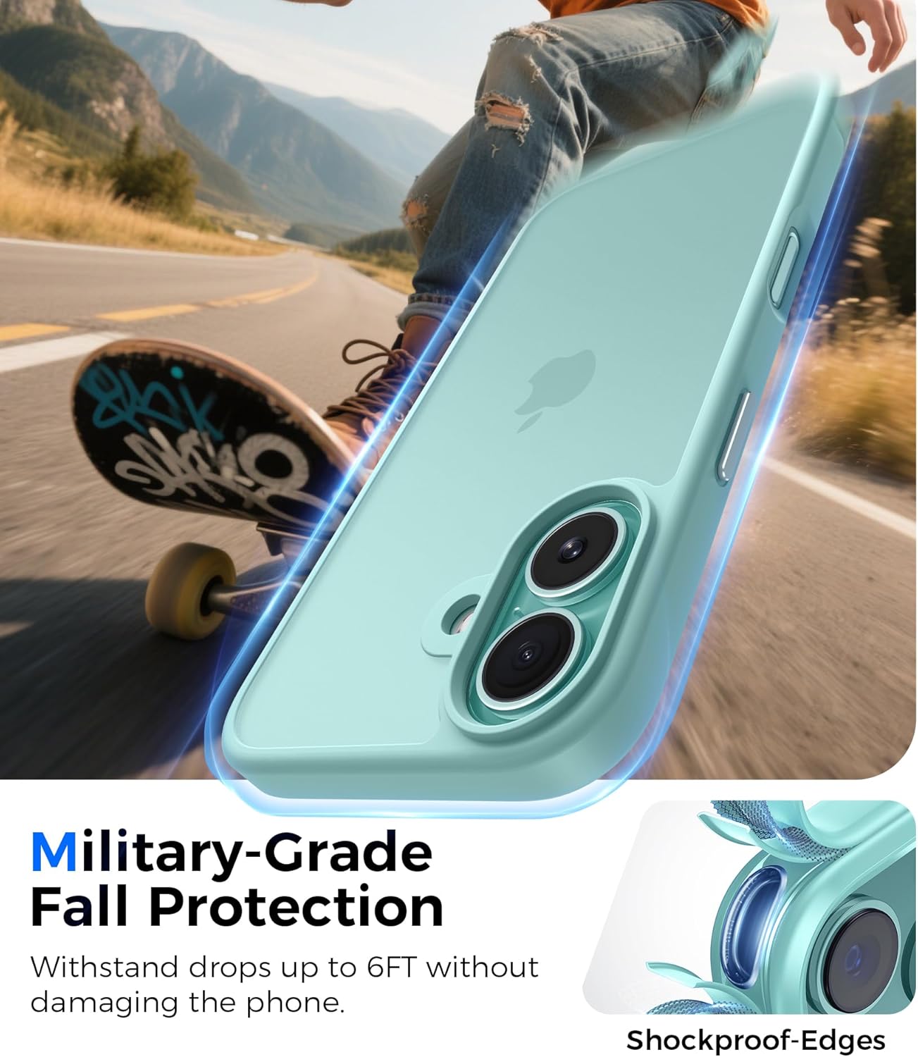 Natiiozie Cover Opaca per iPhone 16, Verde Acqua - immagine 4