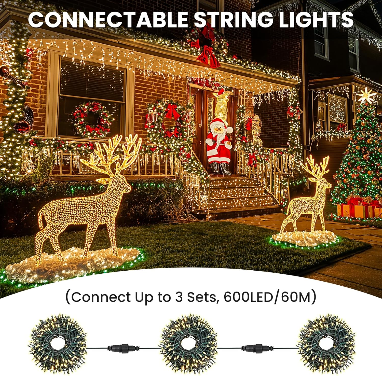 Luci Albero di Natale 20M 200 LED - Bianco Caldo - immagine 5