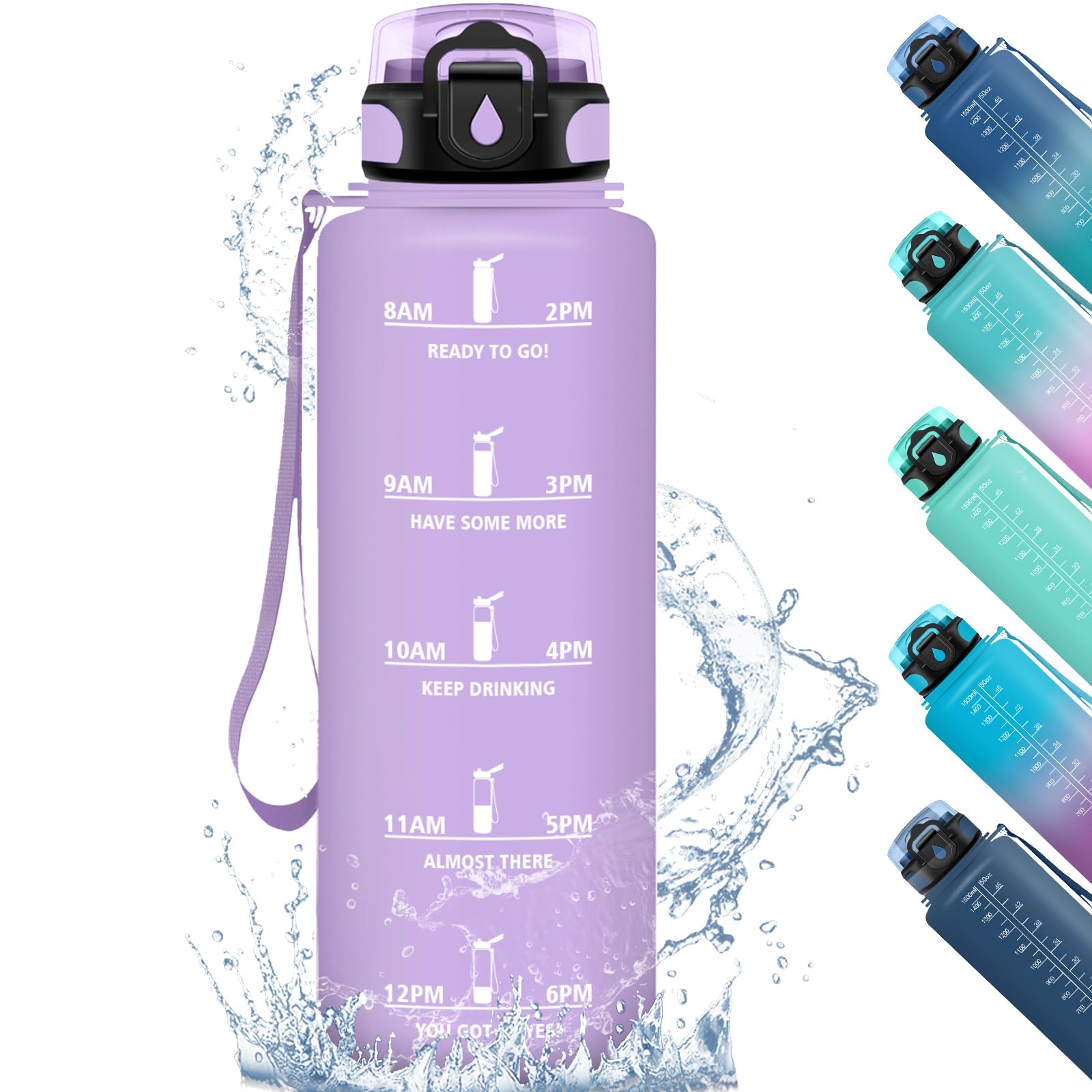 HoneyHolly Borraccia 1,5 Litri, Sportiva Prova di Perdite, Borraccia Motivazionale, Bottiglia Sportiva Tempo, con Filtro, Bottiglia Palestra per Fitness, Ciclismo, Scuola, Ufficio