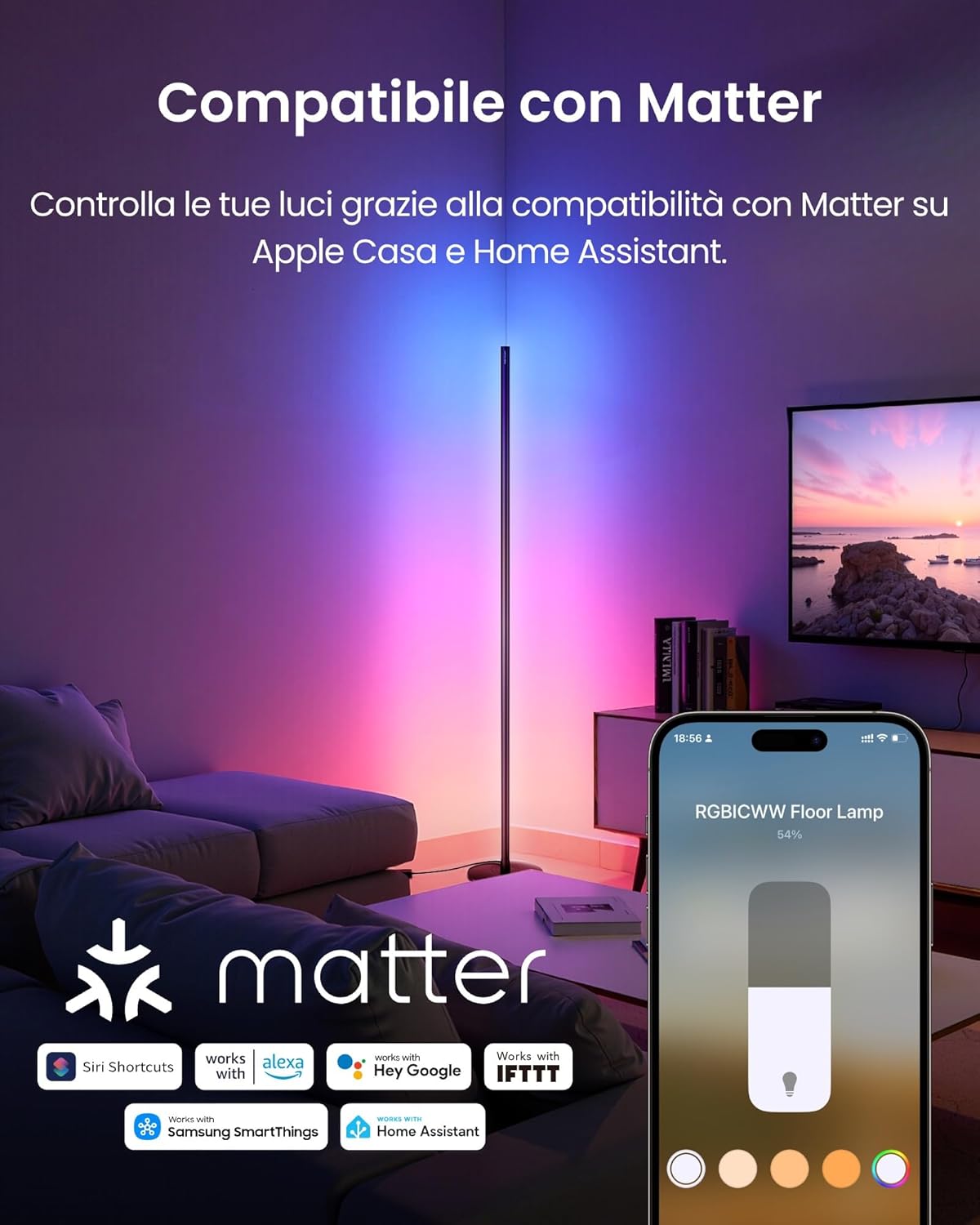 SwitchBot Matter RGBICWW Lampada da Terra LED - immagine 2