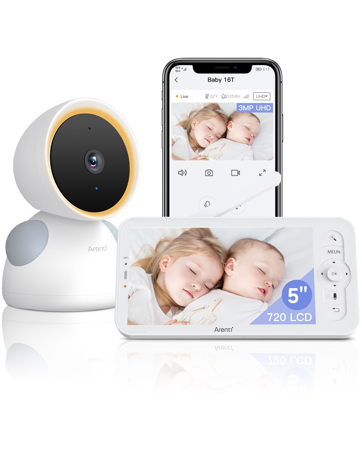 Arenti Baby Monitor Video e Audio 2K con Monitor 5''