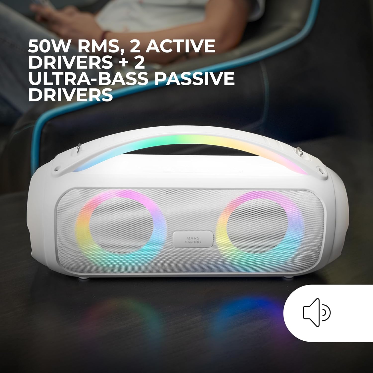 MARSGAMING MS-PULSE Altoparlante Bluetooth Portatile 50W, Bianco - immagine 2