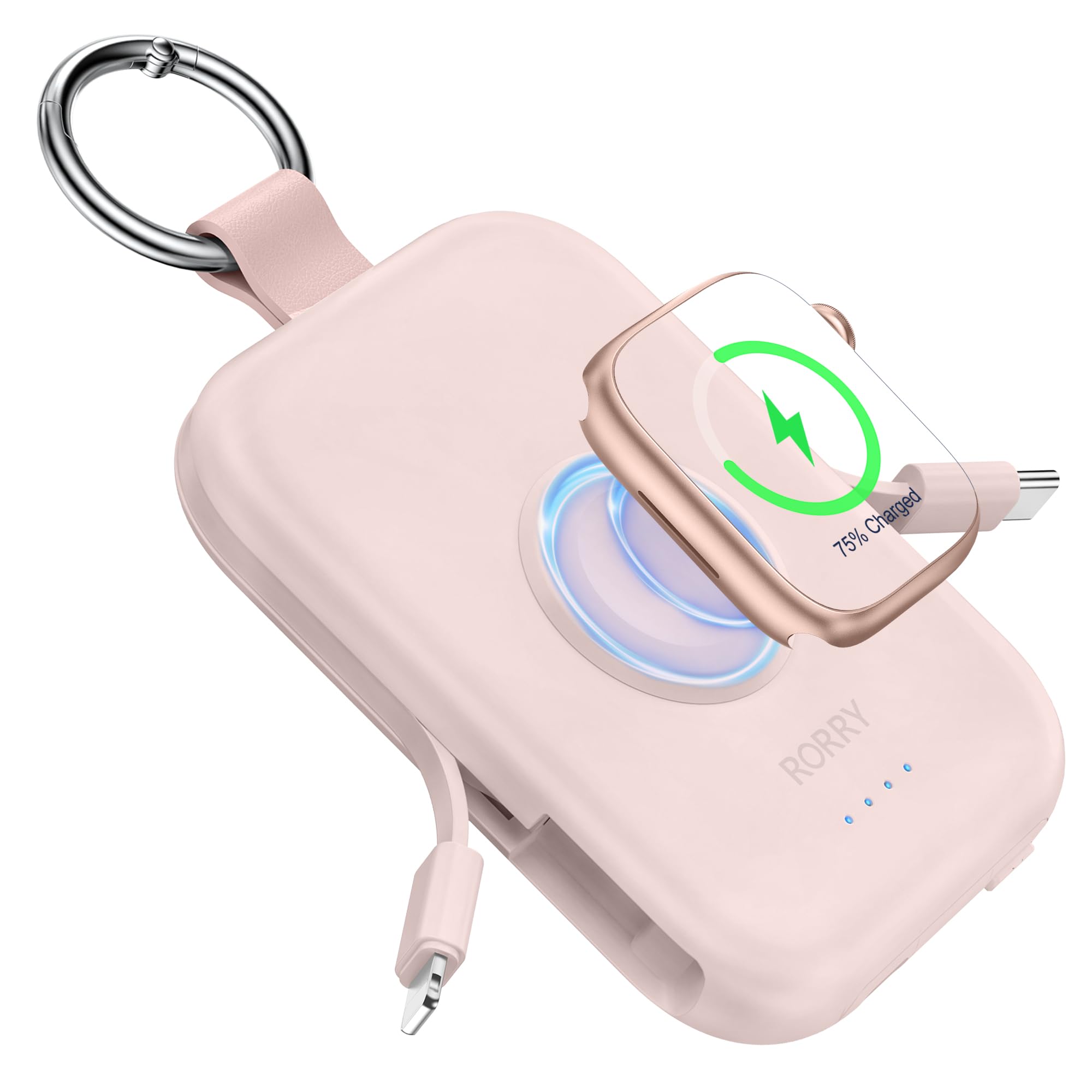 Rorry Power Bank 5000mAh con Cavo Integrato, Rosa