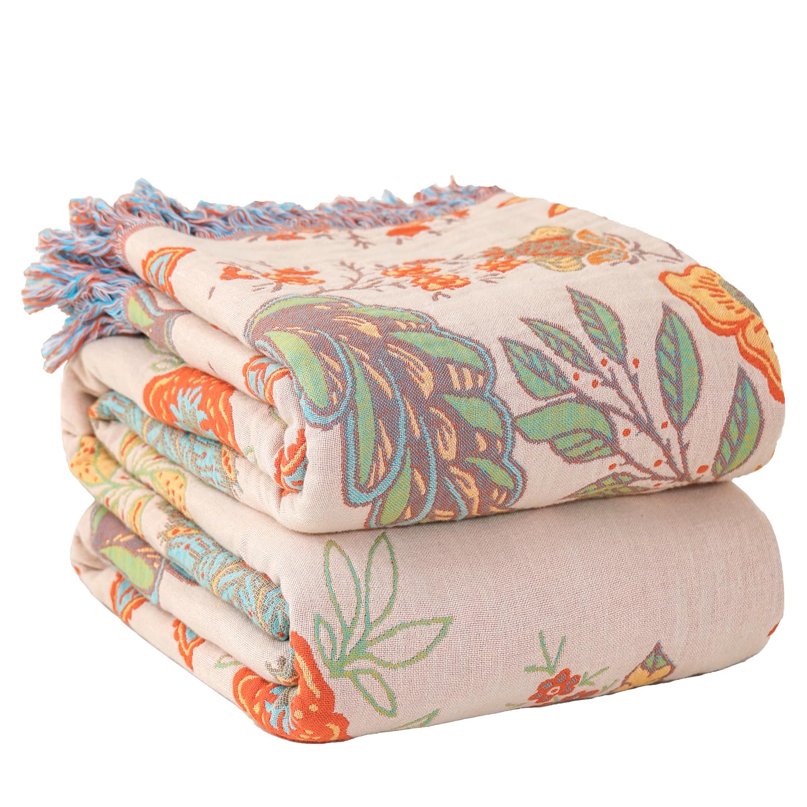 Wotcsil Plaid Coperta Boho Floreale in Cotone 200x230cm