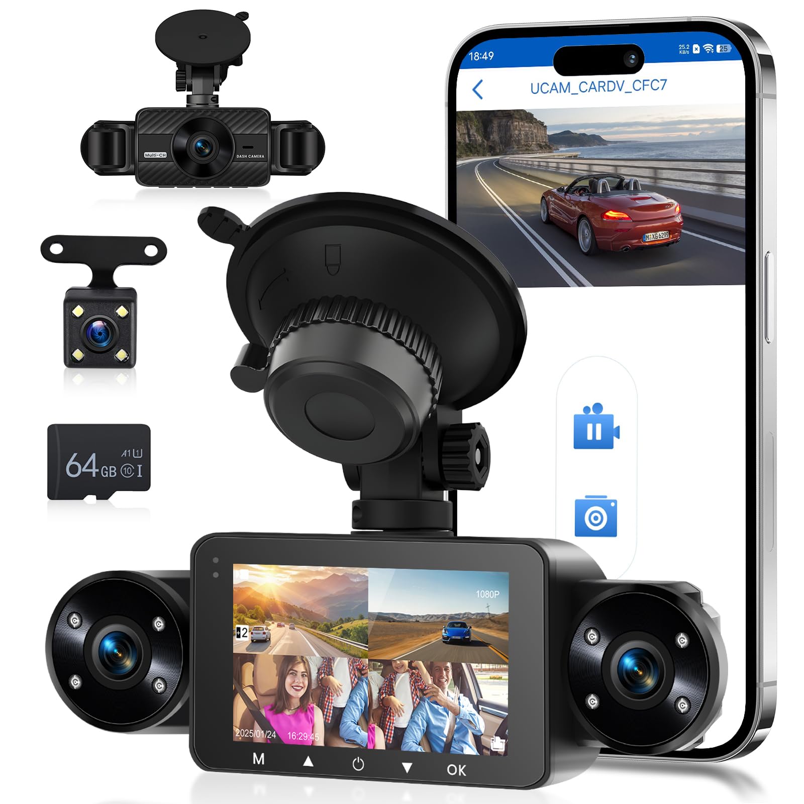 Hodozzy Dashcam Auto 4 Canali 1080P 360°