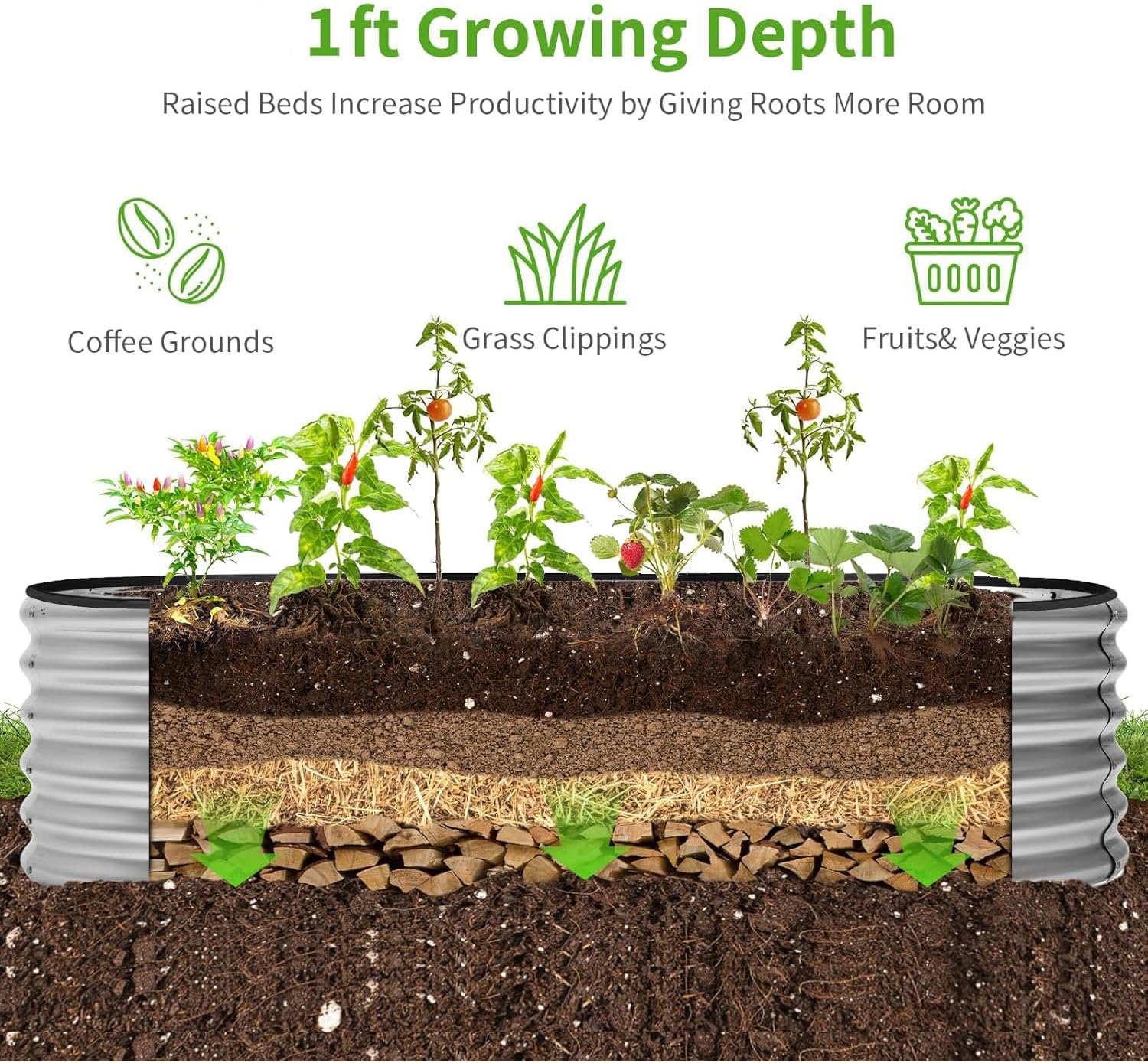 Heyouth Letto per Orto Rialzato in Acciaio Zincato 180x60x30CM - immagine 3