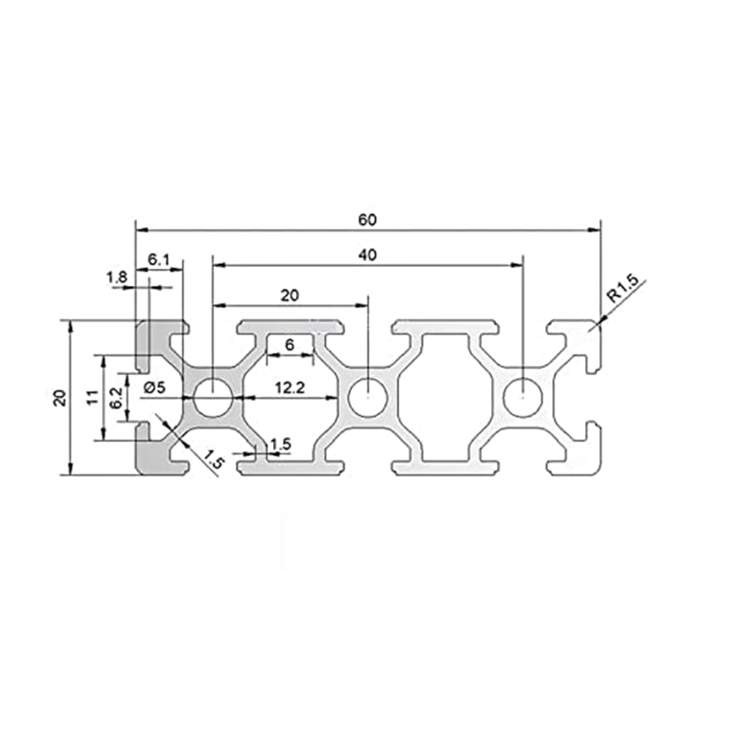 Profilo in Alluminio 2060 Tipo T 200mm, 2 Pezzi - immagine 2