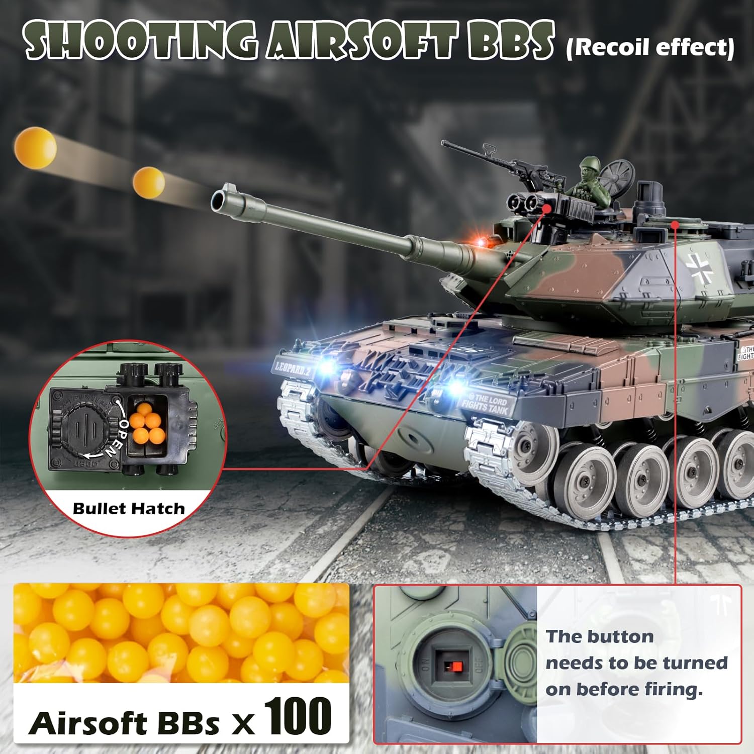 Carro Armato RC Leopard II 1:18 con Cingoli in Metallo - immagine 5