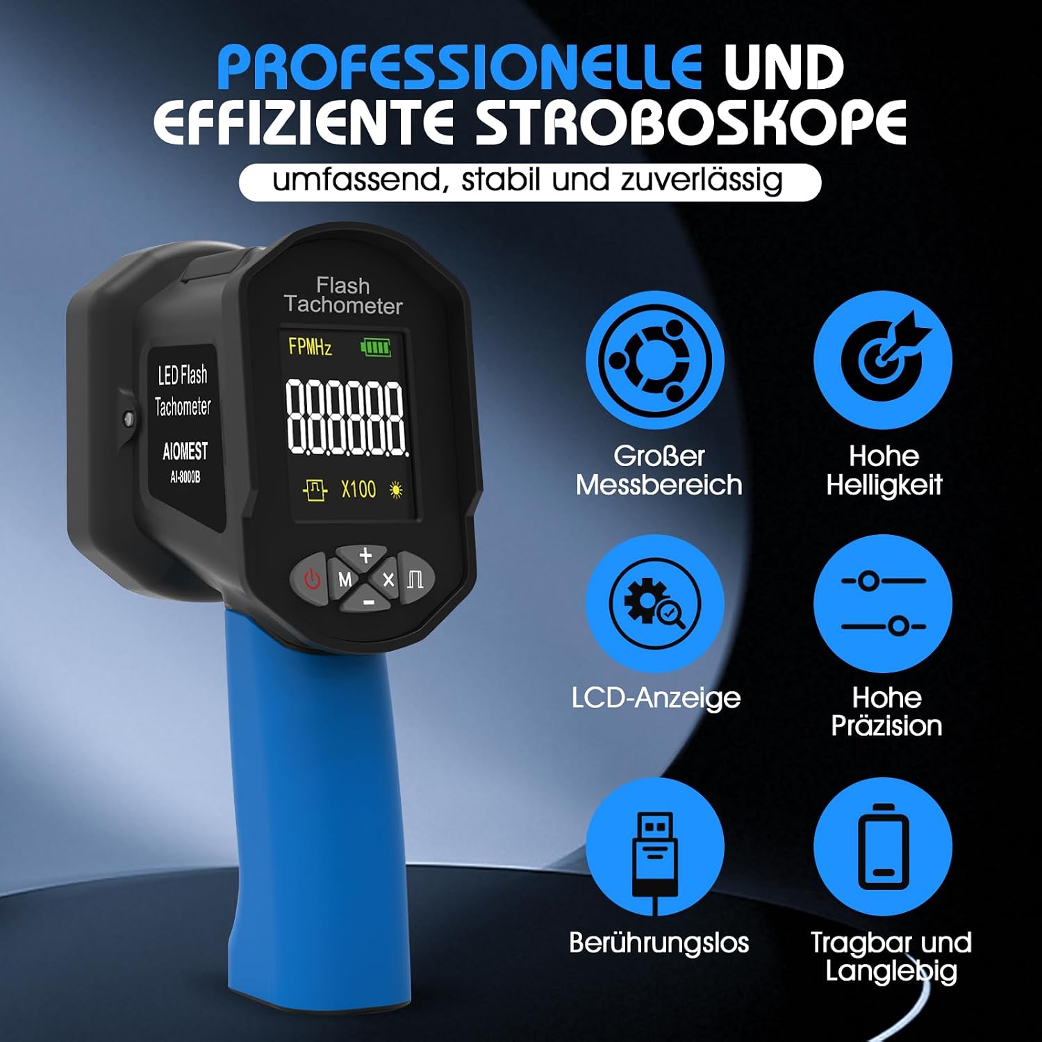 Strobotac LED Stroboscopio100.000 RPM/Hz, AIOMEST Stroboscope Digitale ...
