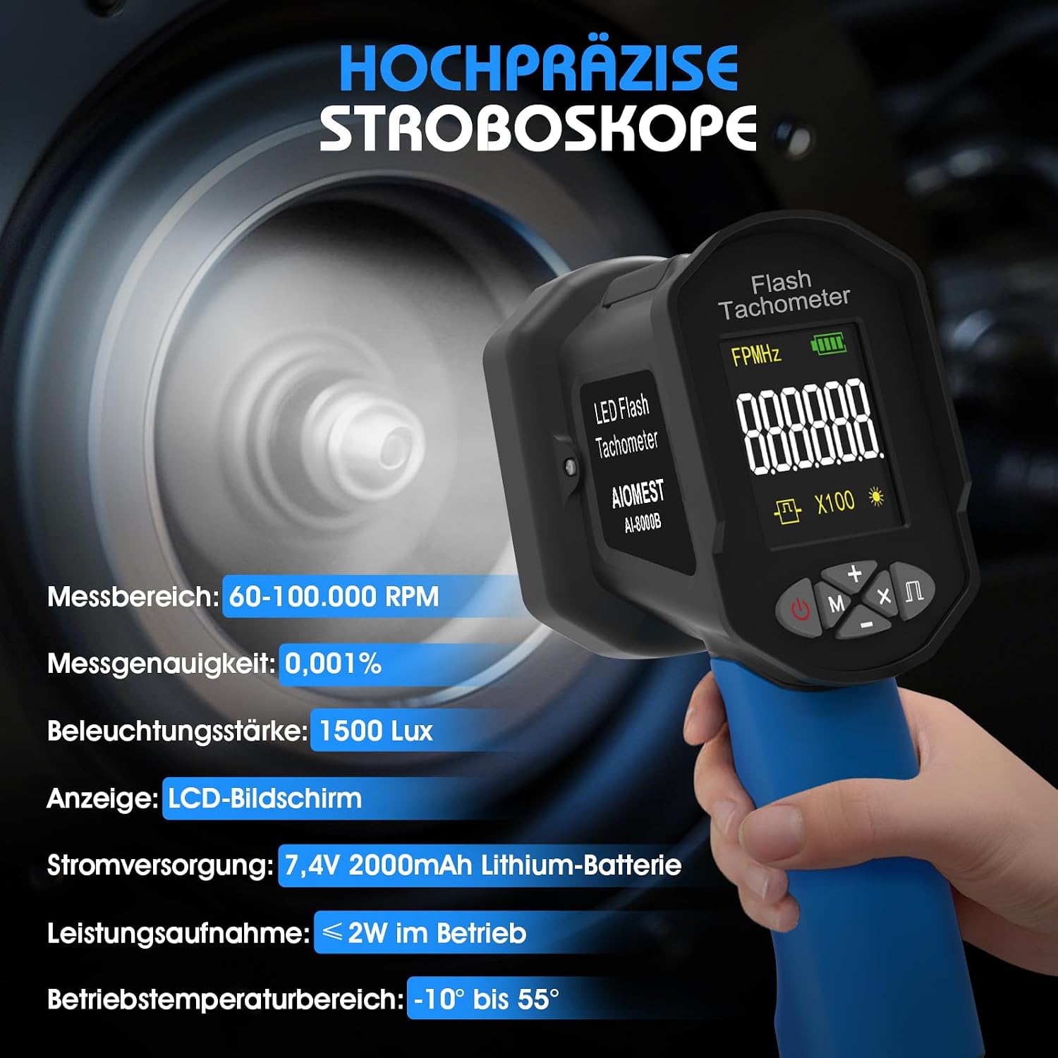 Strobotac LED Stroboscopio100.000 RPM/Hz, AIOMEST Stroboscope Digitale ...