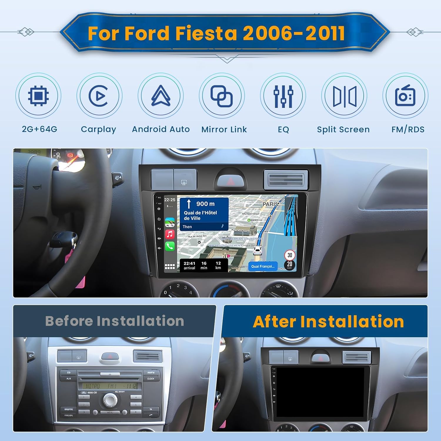 Inefala Autoradio Android 13 per Ford Fiesta 2006-2011 - immagine 2