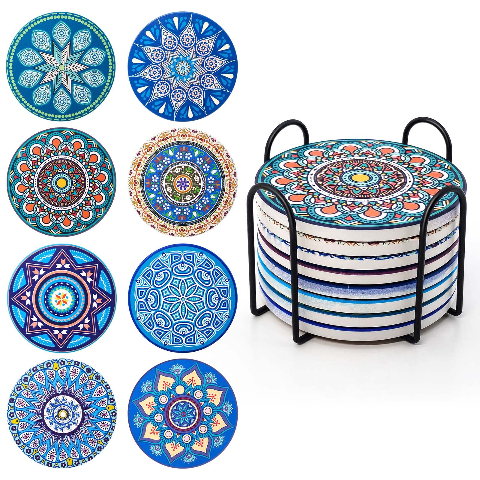 Set 8 Sottobicchieri Assorbenti in Sughero Ceramica