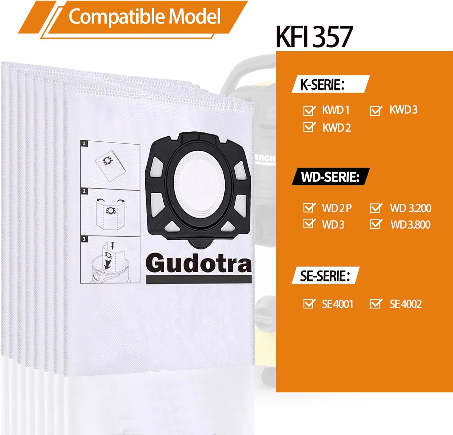 10 Sacchetti per Aspirapolvere Karcher WD3 WD2 Plus - immagine 2