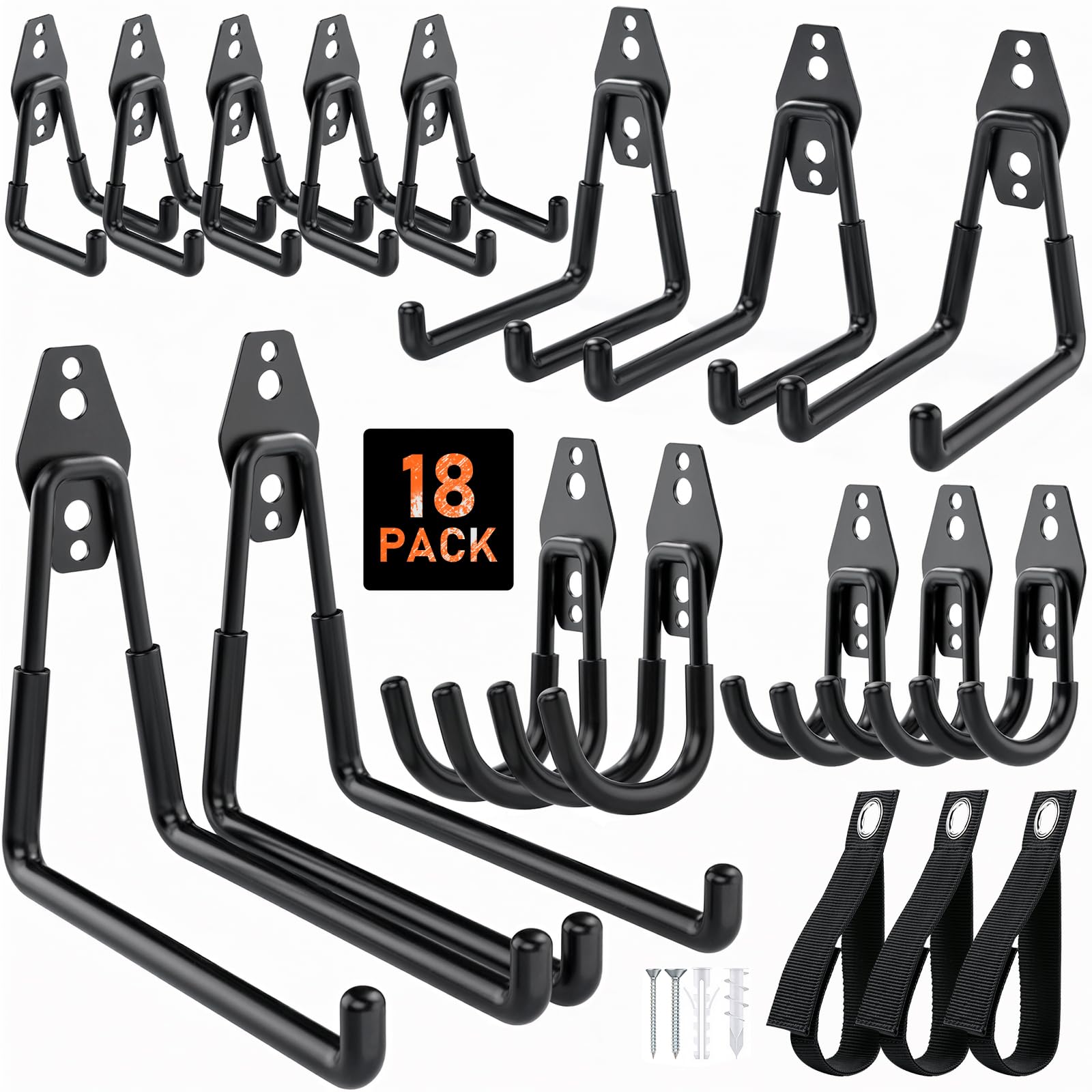 Housolution Ganci per Garage in Acciaio 18 Pz, Nero