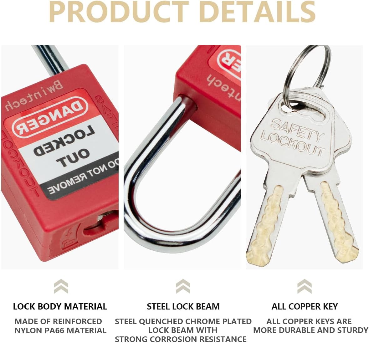 Bwintech 10 Lucchetti di Sicurezza Rossi 38mm - immagine 3