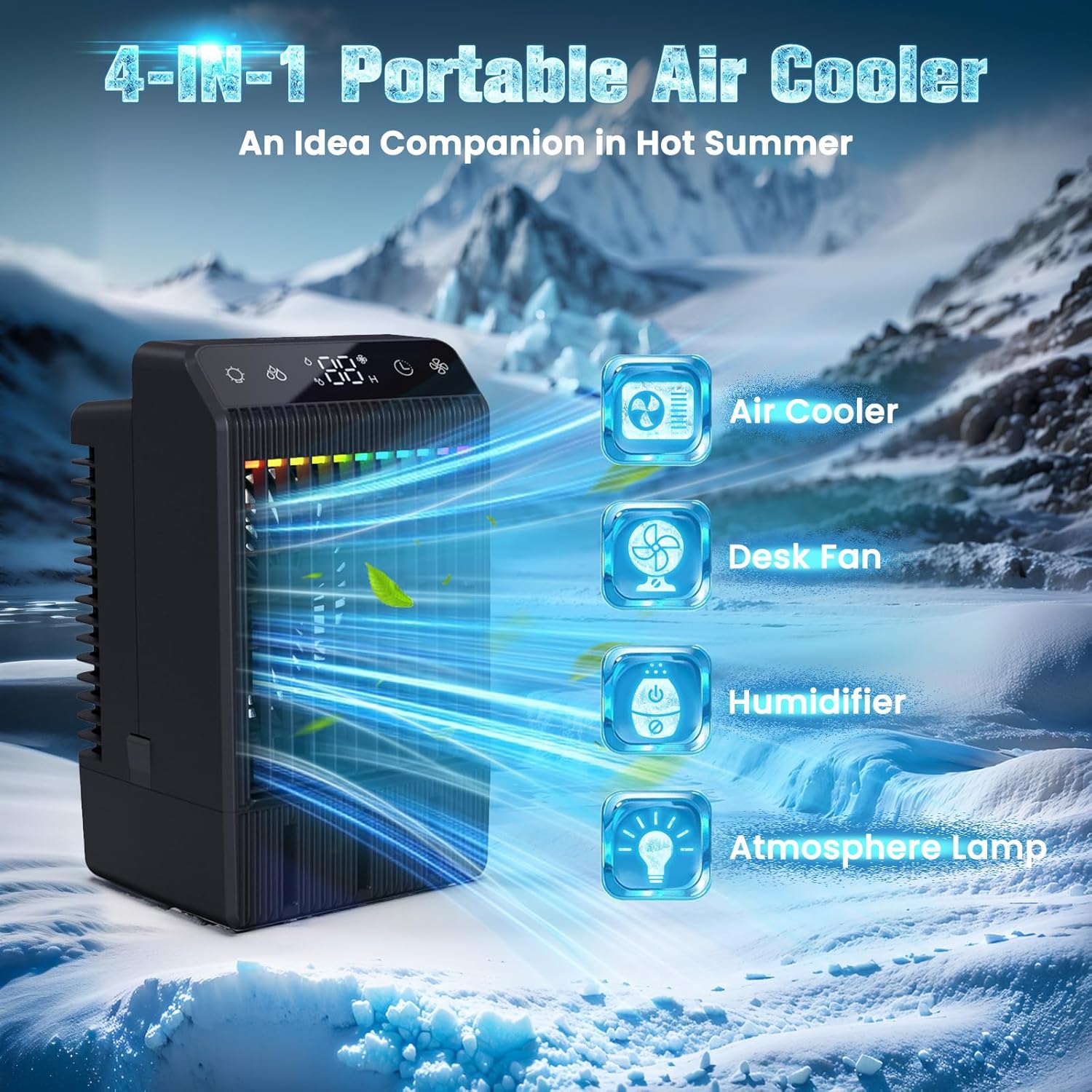 Condizionatore Portatile 5 in 1 con Telecomando, Nero - immagine 2