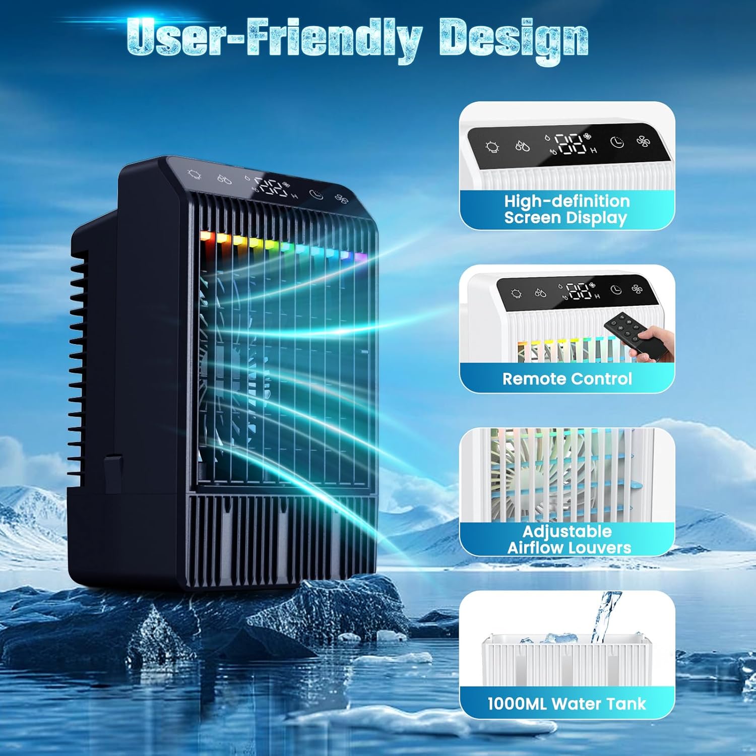 Condizionatore Portatile 5 in 1 con Telecomando, Nero - immagine 4