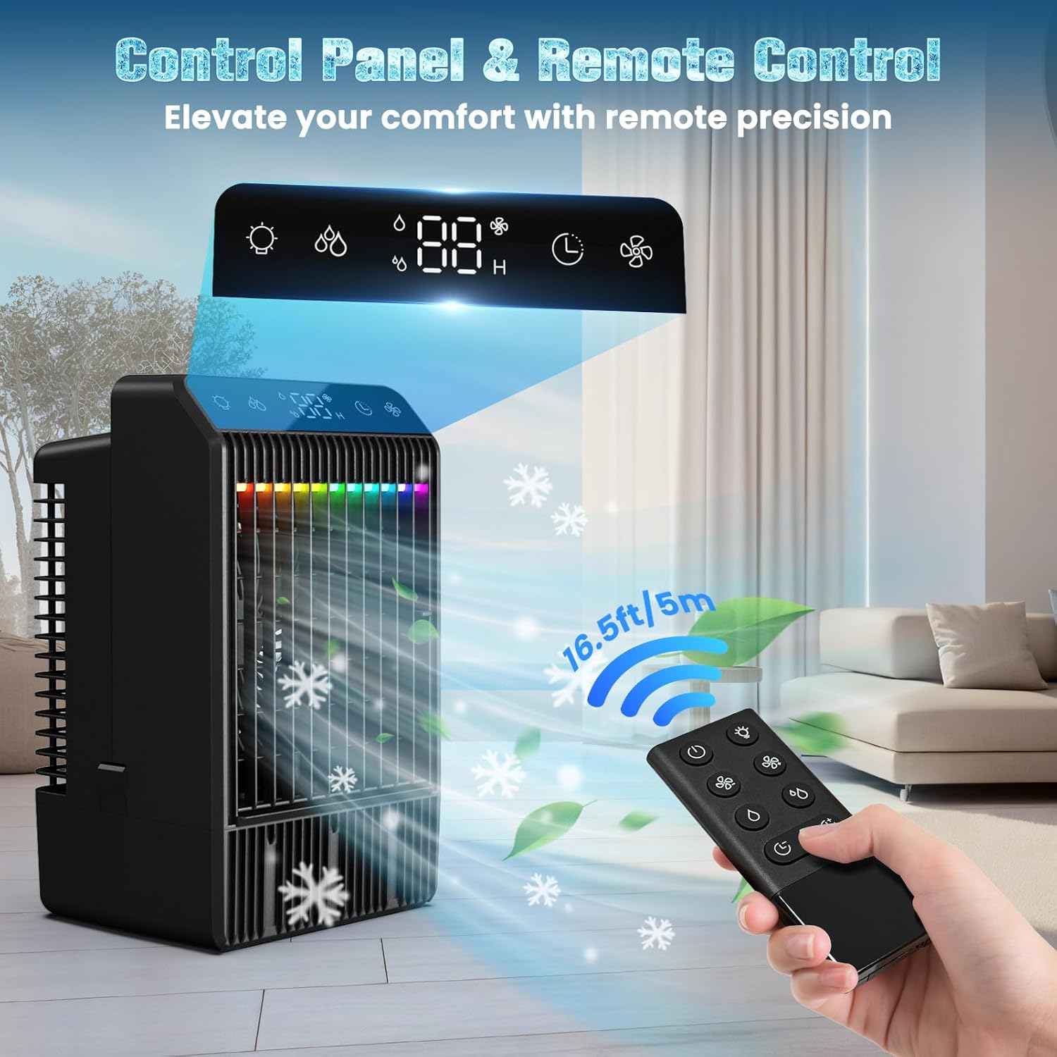 Condizionatore Portatile 5 in 1 con Telecomando, Nero - immagine 6