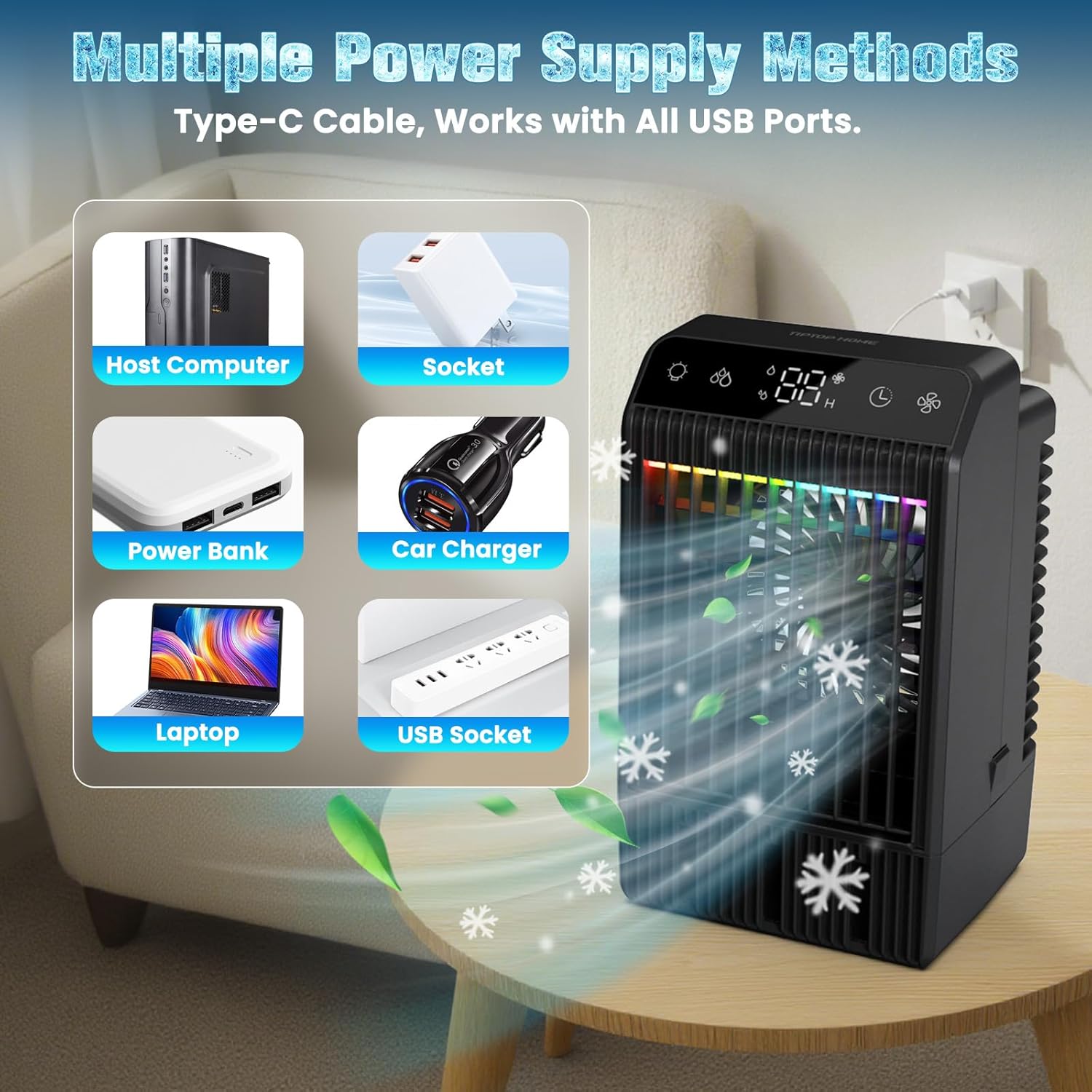 Condizionatore Portatile 5 in 1 con Telecomando, Nero - immagine 8