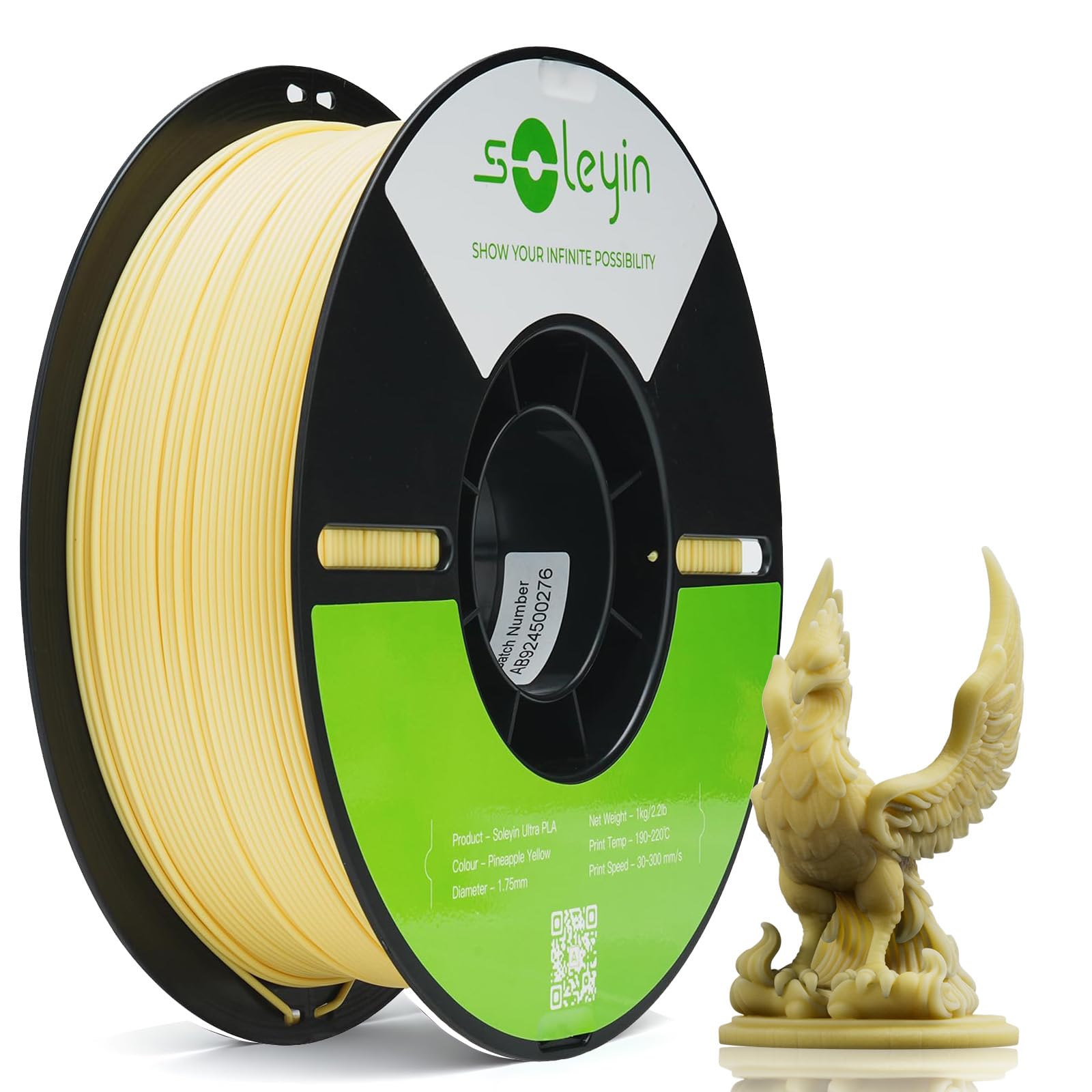 Creality Soleyin - Filamento ultra PLA 1,75 mm, filamento per stampante 3D, 1 kg, alta velocità 30-300 mm/s, precisione ± 0,02 mm, per stampante 3D Creality Ender K1 K2, serie FDM, giallo ananas