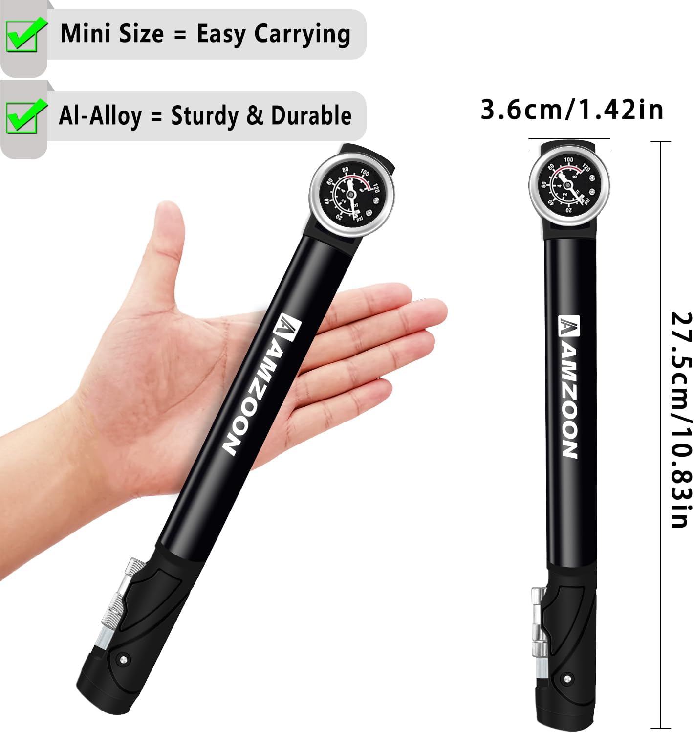 Pompa per Bicicletta con Manometro e Tubo Allungato - immagine 5