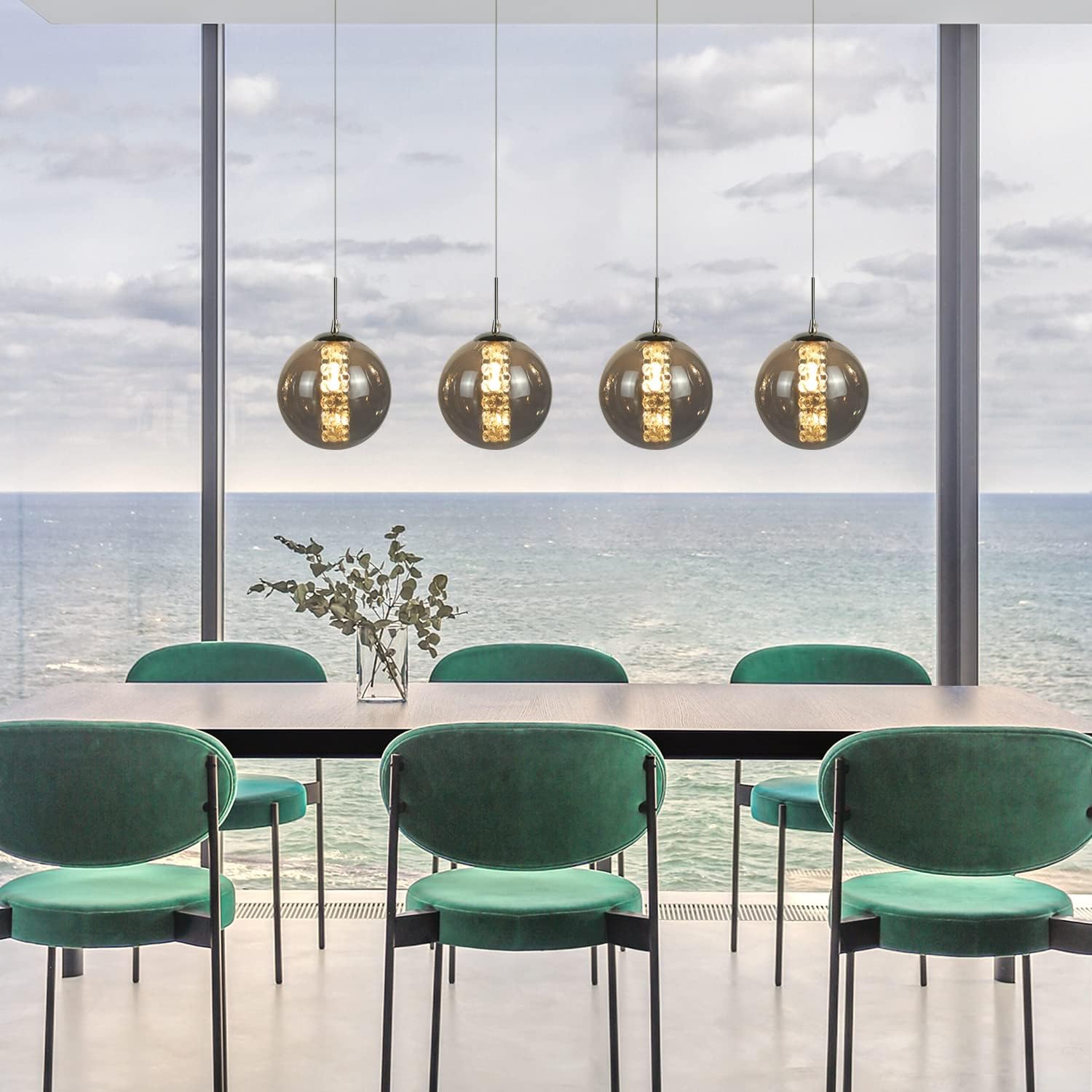 Cbjktx Lampada a Sospensione 4 Fiamme, Grigio Vetro - immagine 2