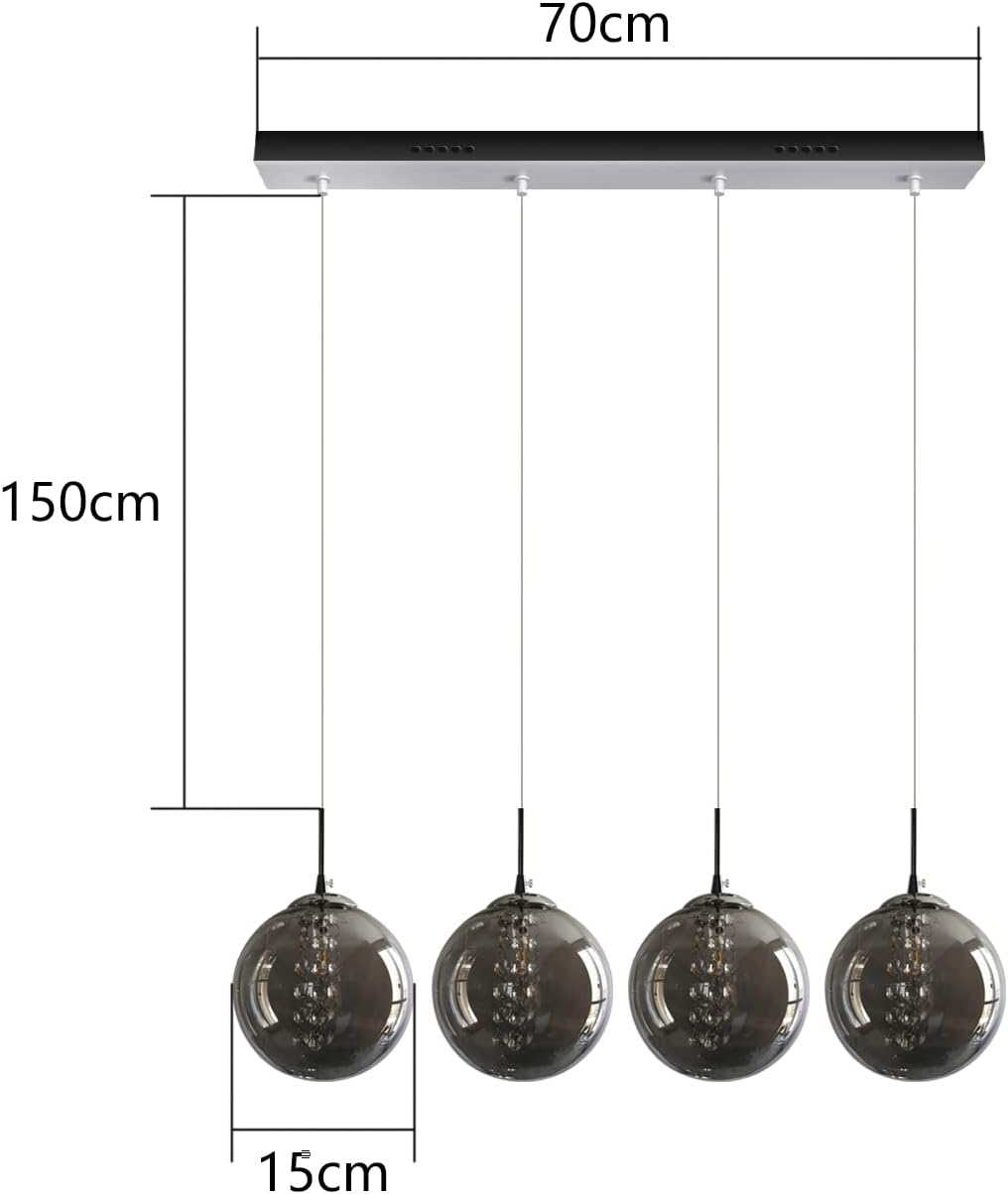 Cbjktx Lampada a Sospensione 4 Fiamme, Grigio Vetro - immagine 4
