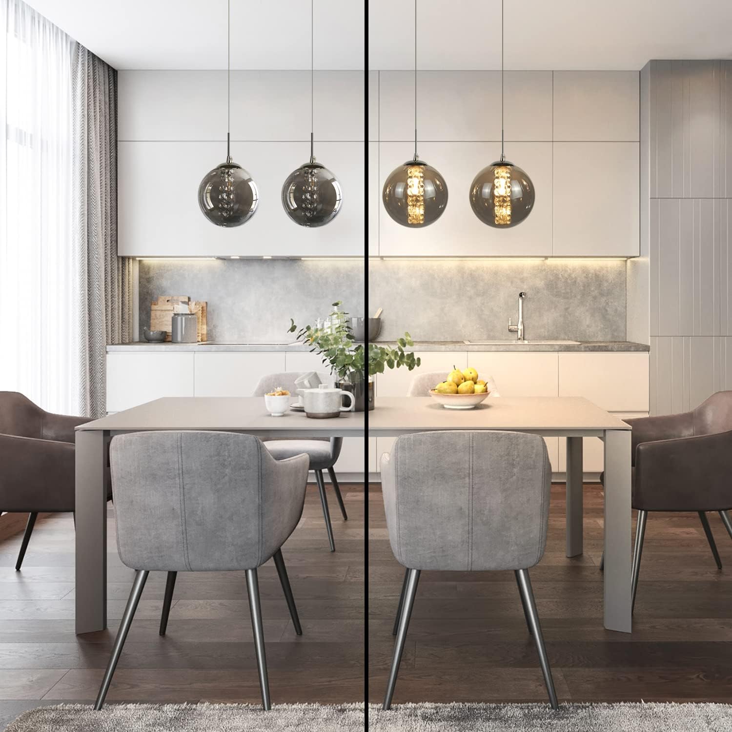 Cbjktx Lampada a Sospensione 4 Fiamme, Grigio Vetro - immagine 7