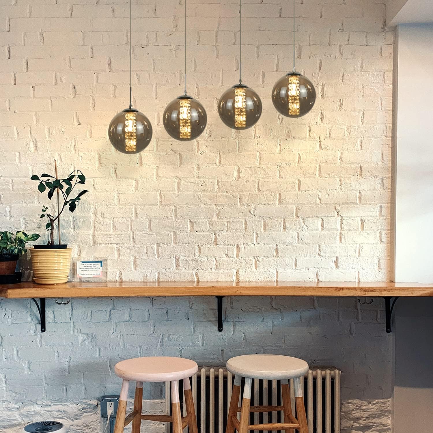 Cbjktx Lampada a Sospensione 4 Fiamme, Grigio Vetro - immagine 8