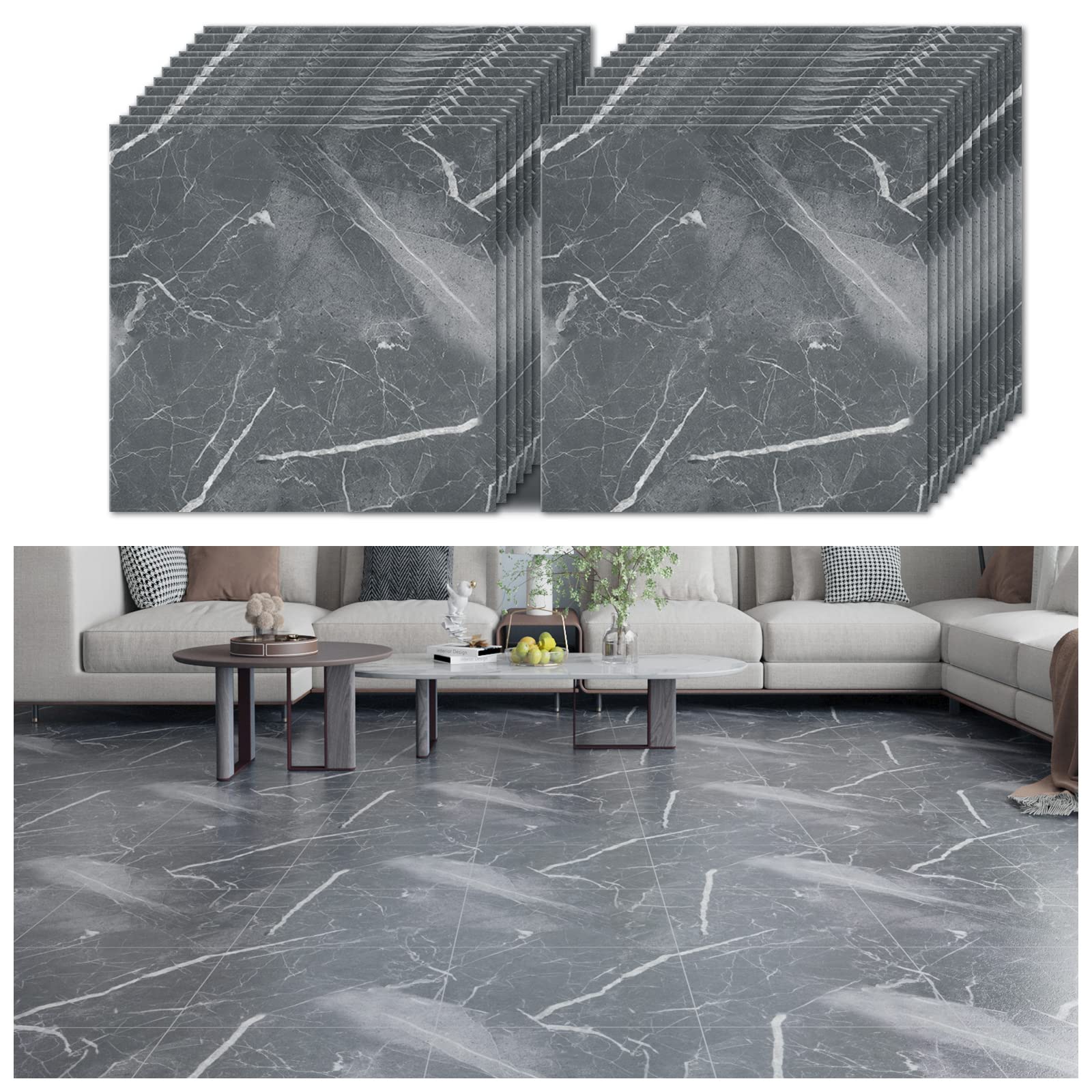 Veelike Spesso Pavimento PVC Adesivo Grigio (24 pz)