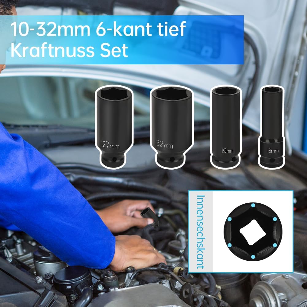 Kit Bussole Esagonali Pneumatiche 16 Pezzi 1/2" - immagine 3