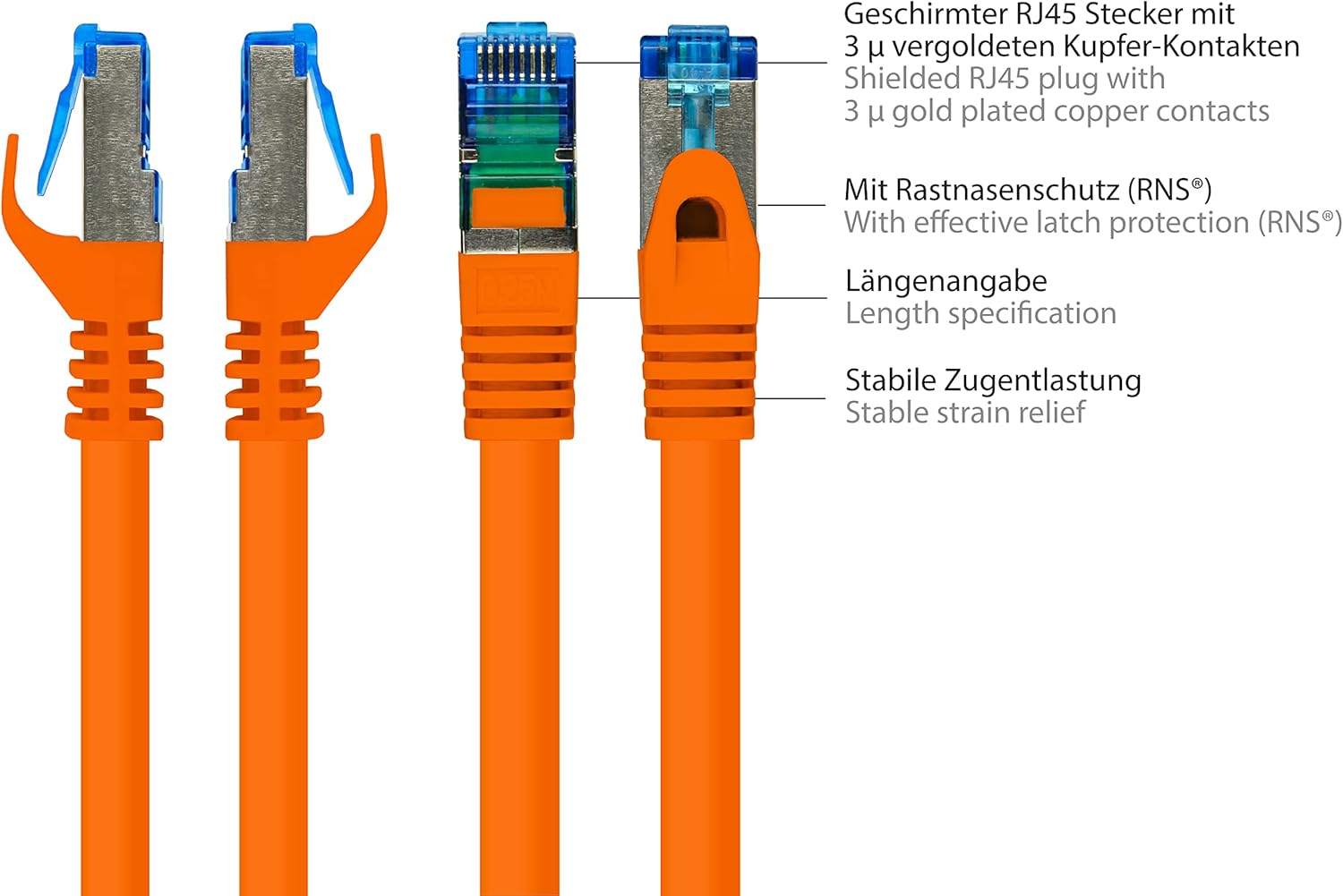 Patchkabel Cat. 6a S FTP, PiMF halogenfrei 500MHz orange 0,25m - immagine 2