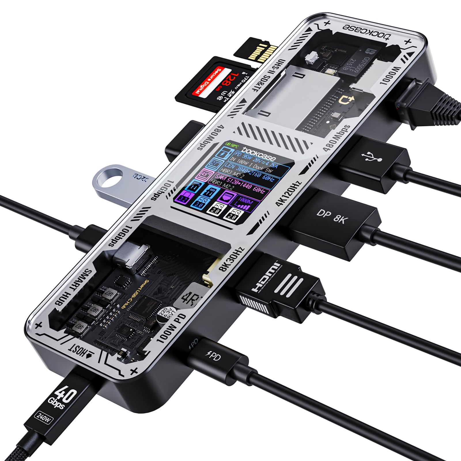 Dockcase Smart Hub USB C 10 in 1 Explorer Edition, Nero