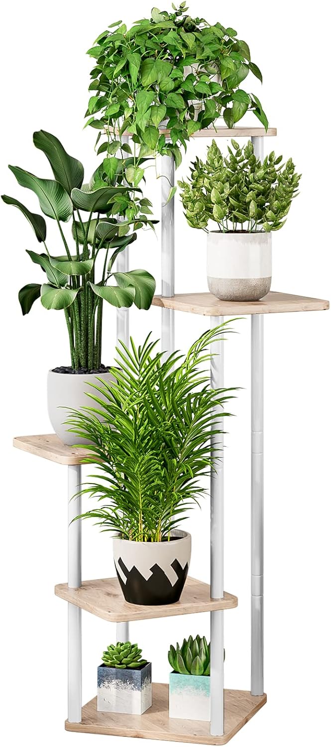 Azerpian Supporto per Piante 5 Ripiani in Metallo, Nero