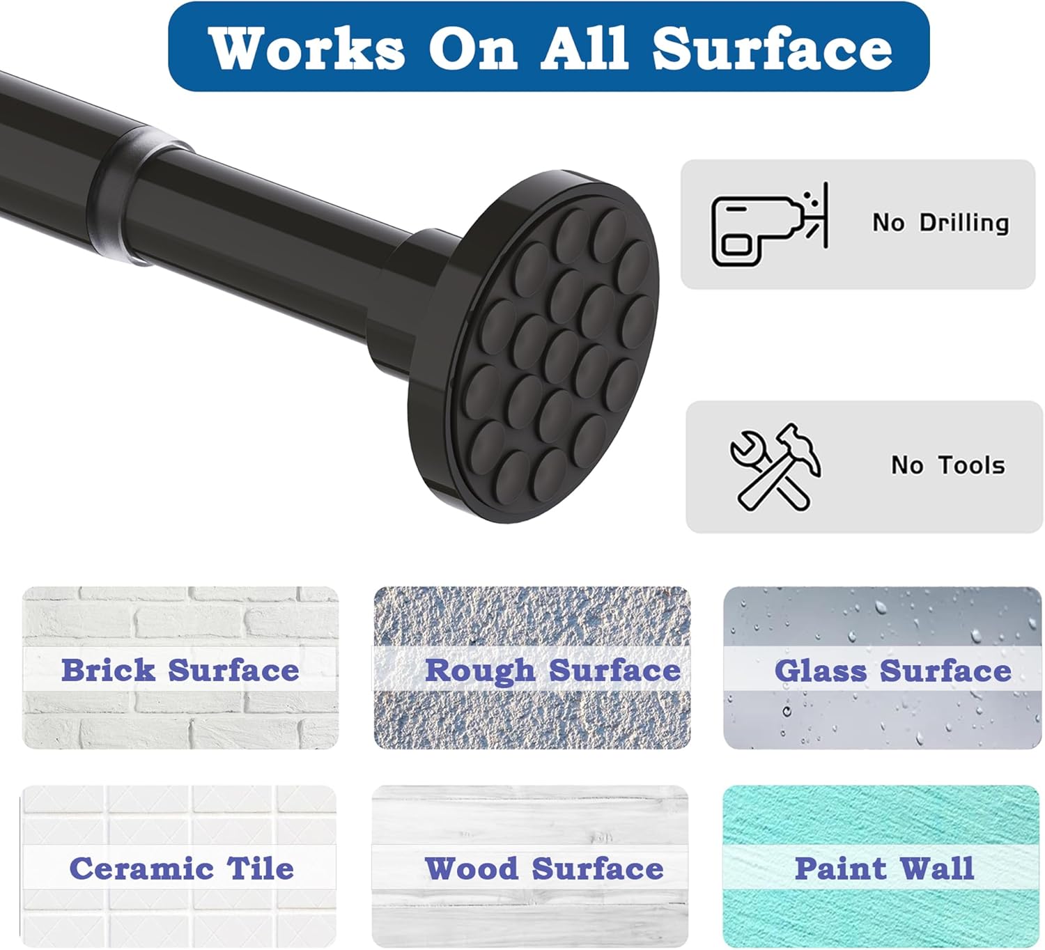 Bastone per Tenda a Pressione Telescopico Nero - immagine 4