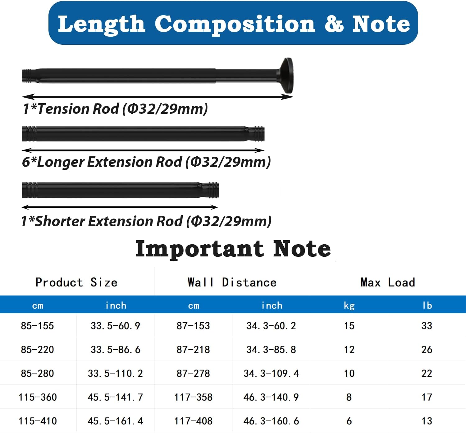 Bastone per Tenda a Pressione Telescopico Nero - immagine 5