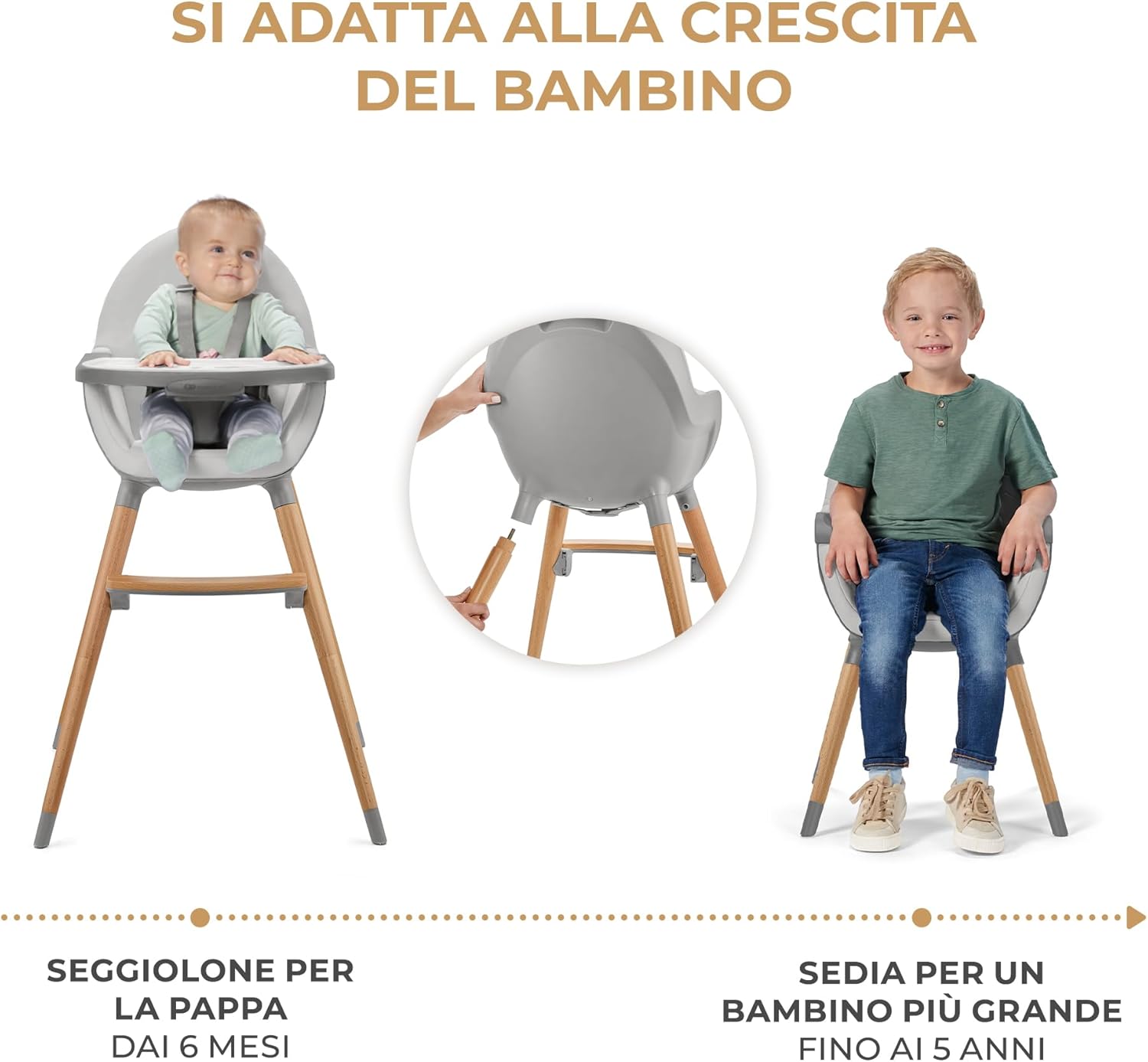 Kinderkraft Seggiolone Pappa FINI2 2 in 1, Grigio - immagine 3