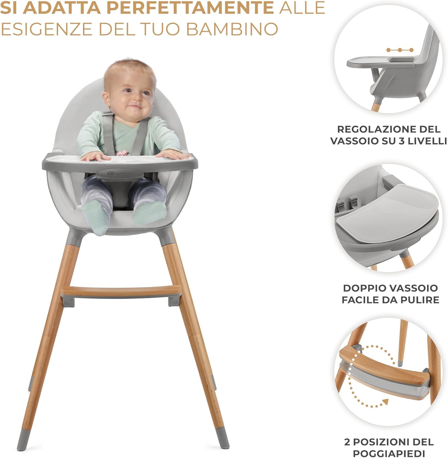 Kinderkraft Seggiolone Pappa FINI2 2 in 1, Grigio - immagine 4
