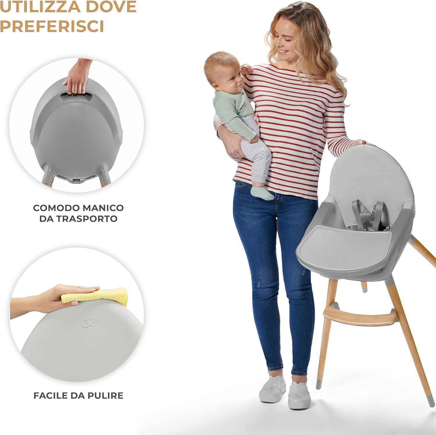 Kinderkraft Seggiolone Pappa FINI2 2 in 1, Grigio - immagine 7
