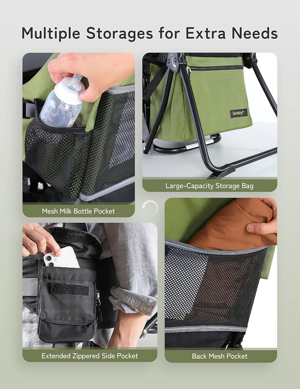 Besrey Zaino Porta Bambino Trekking Montagna, Verde Militare - immagine 4