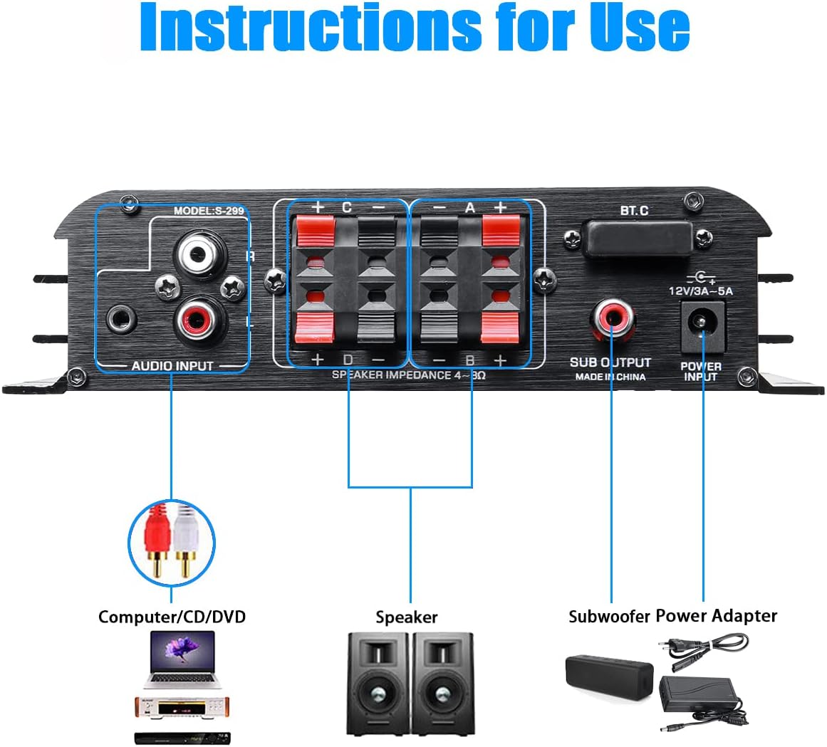 Etlephe Mini Amplificatore Audio 4.1 Canali Bluetooth 5.0 - immagine 3
