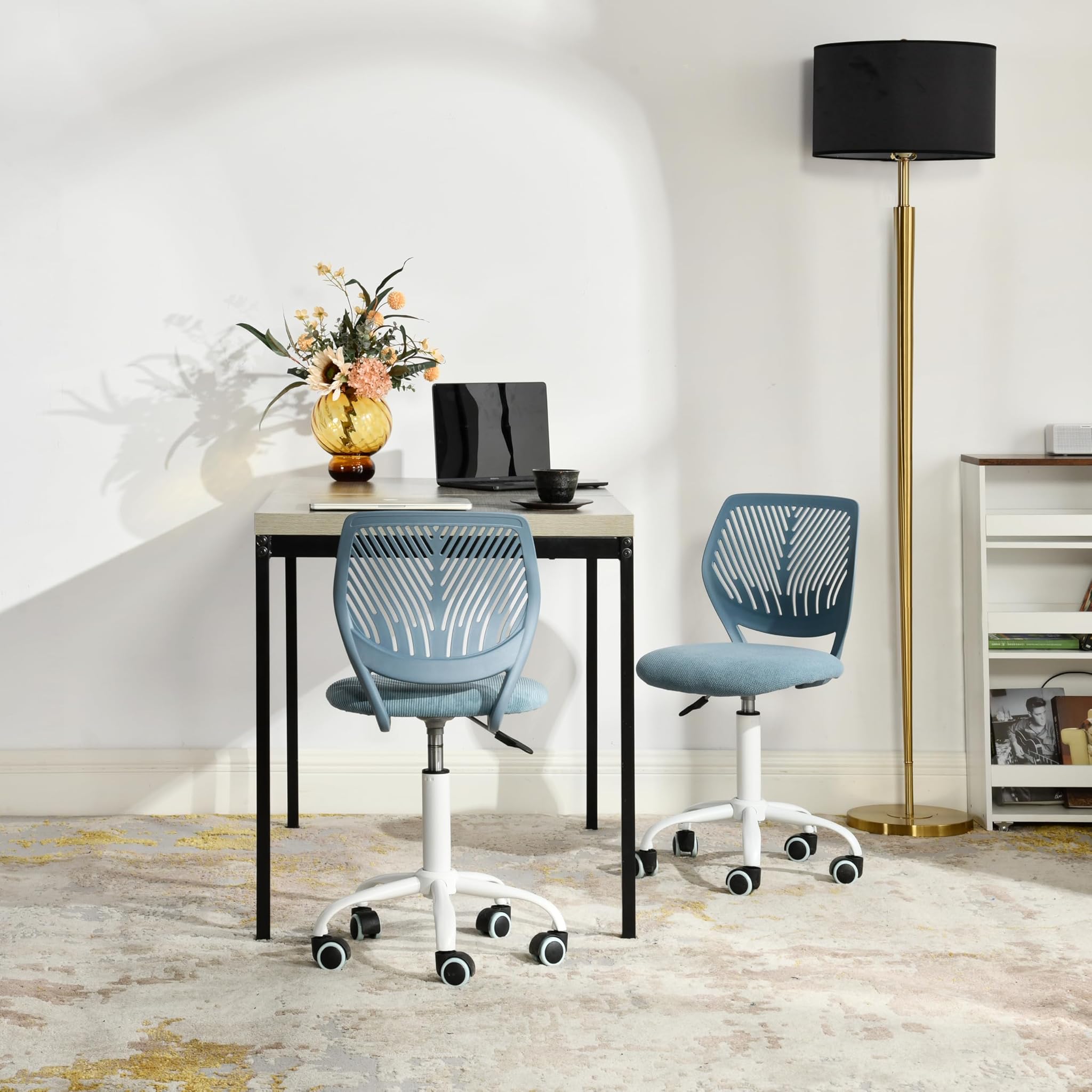 Furniturer Sedia da Scrivania Blu con Ruote