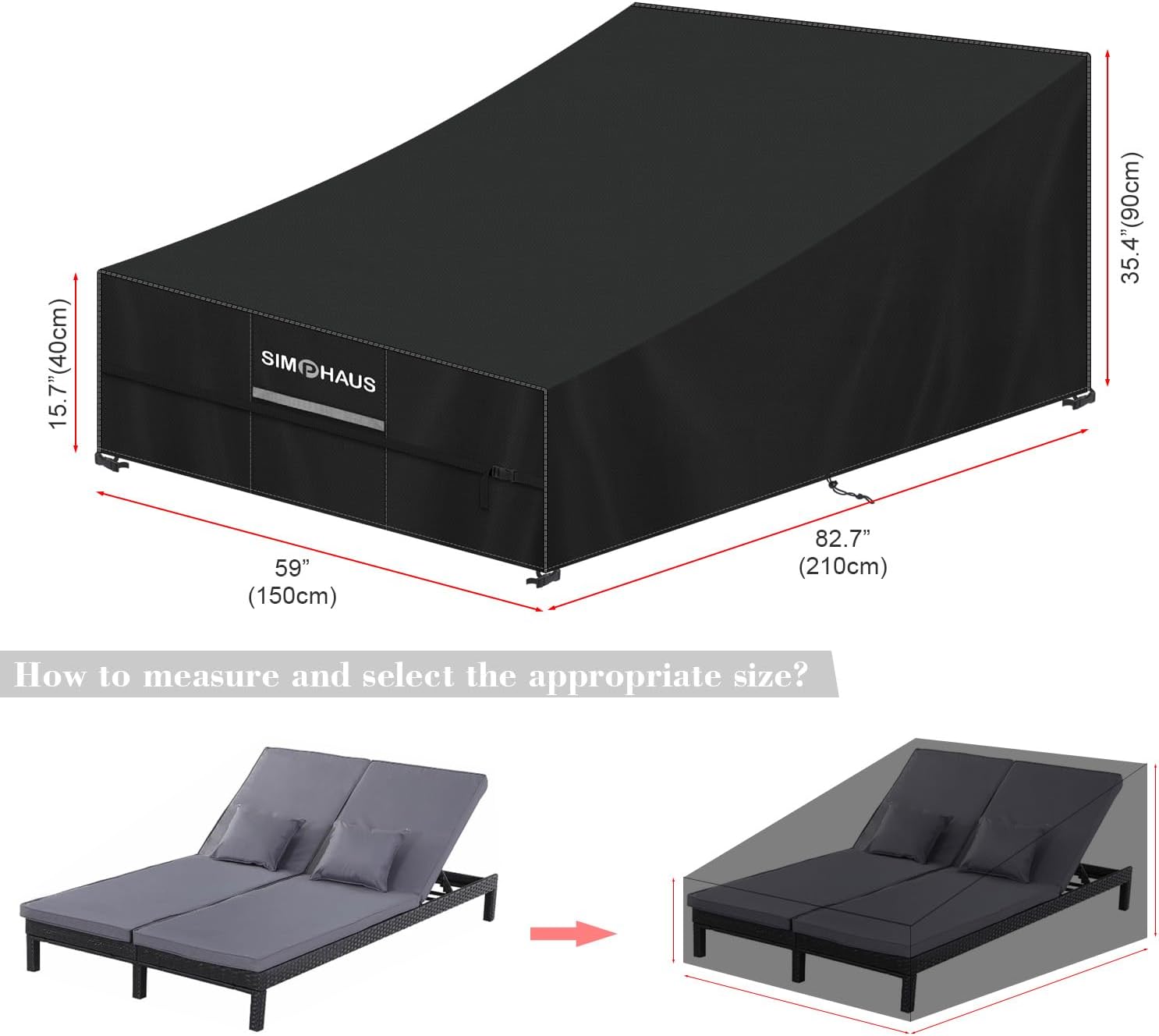 Simphaus Telo Copri Lettino da Giardino 210x150x40/90cm - immagine 2