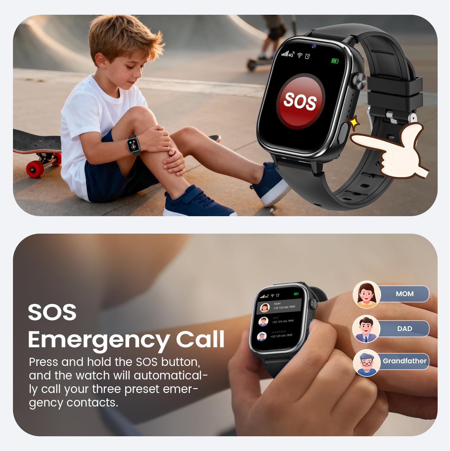Swgota Smartwatch Bambini 4G con GPS e Chiamate, Nero - immagine 5